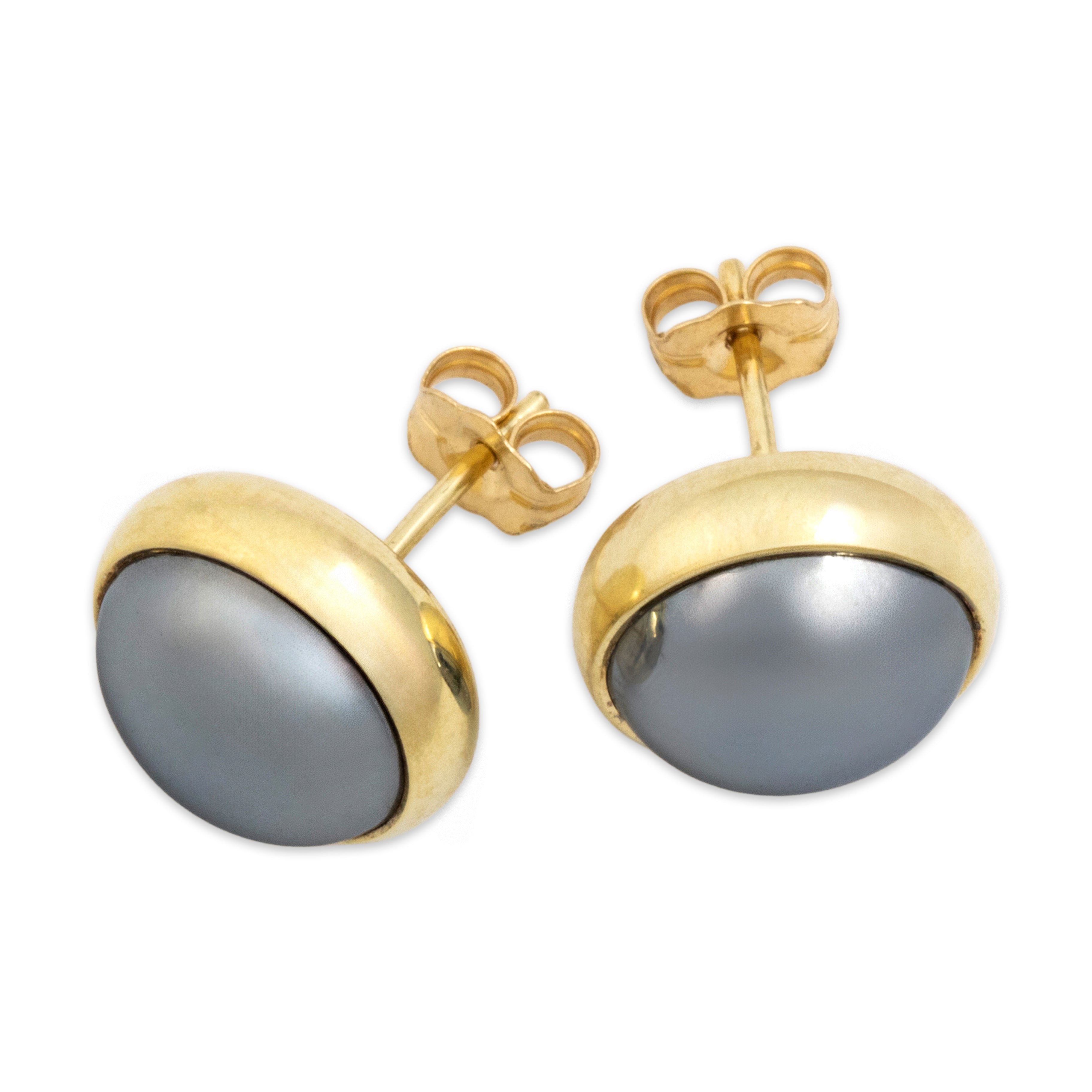 Vintage 14k Yellow Gold 9.35cttw Hematite Gleaming Mirror Stud Earrings