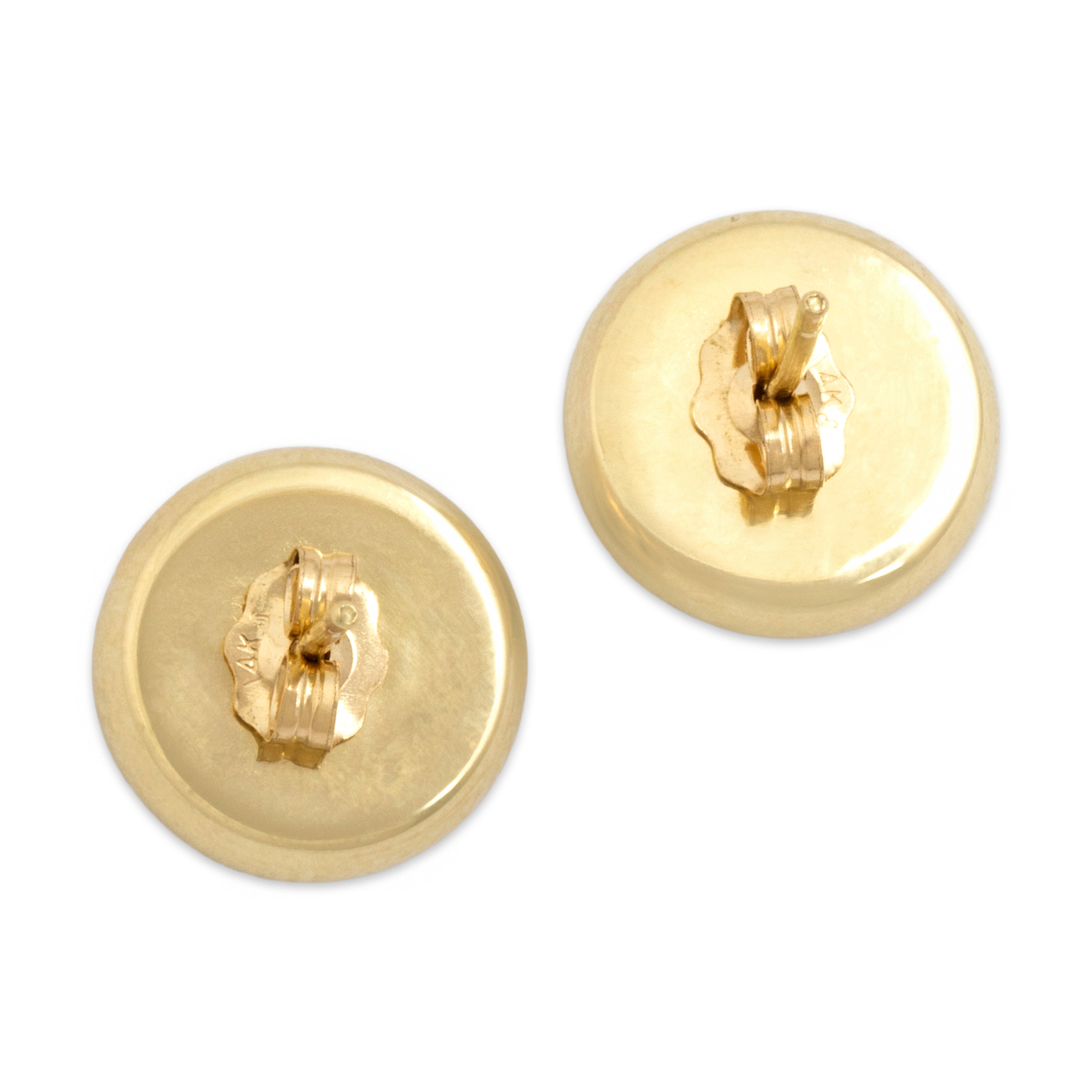 Vintage 14k Yellow Gold 9.35cttw Hematite Chic Gleaming Dome Stud Earrings - Back view
