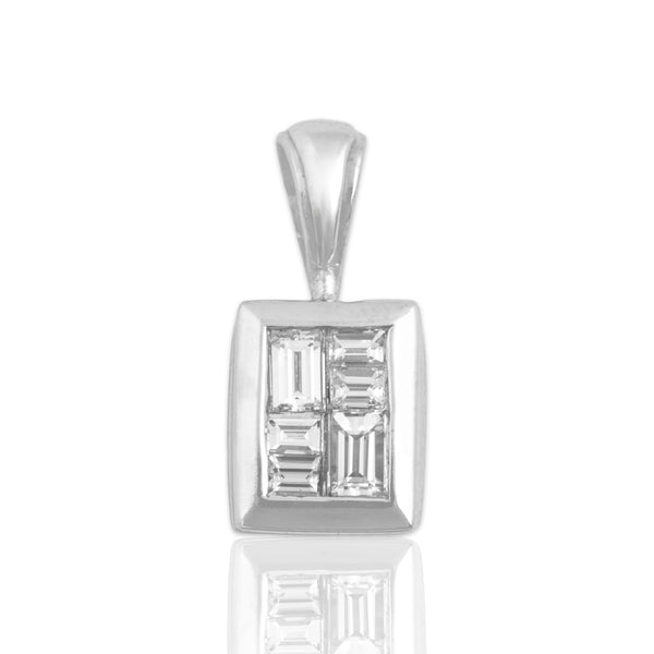 Vintage 14k White Gold Diamond Geometric Rectangle Pendant
