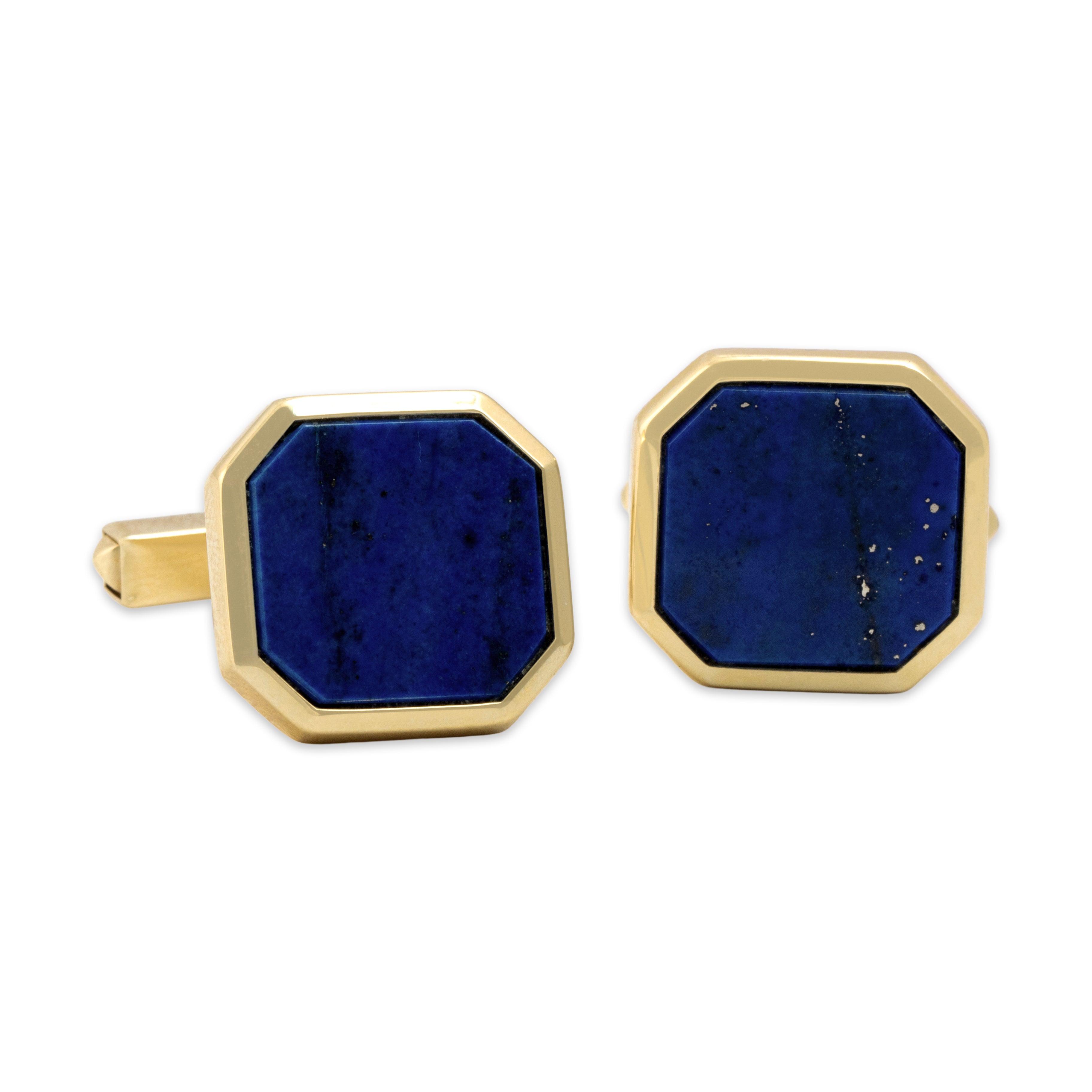 Vintage 14k Yellow Gold Lapis Lazuli Bold Gleaming Octagonal Cufflinks