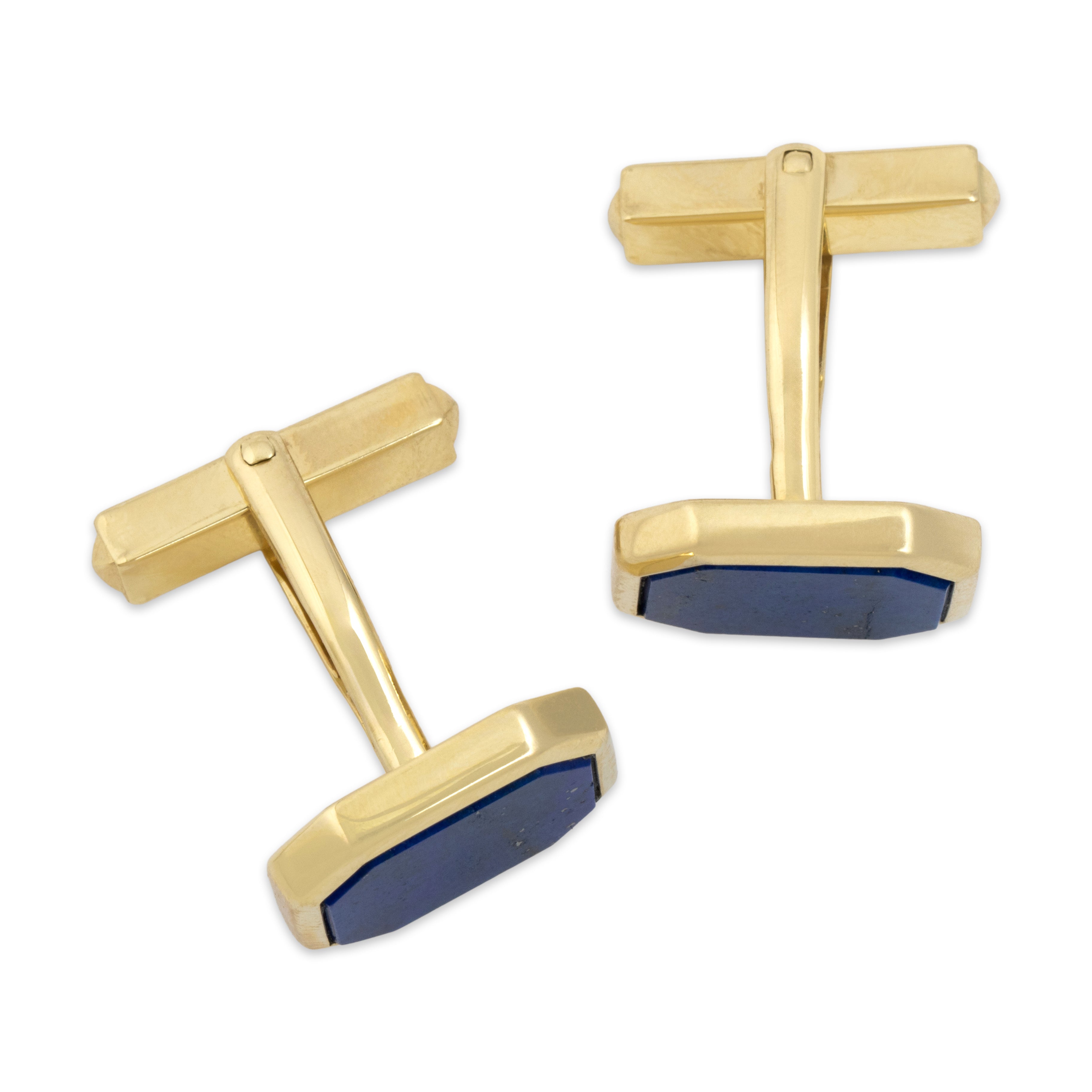 Vintage 14k Yellow Gold Lapis Lazuli Bold Gleaming Octagonal Cufflinks - Overall view