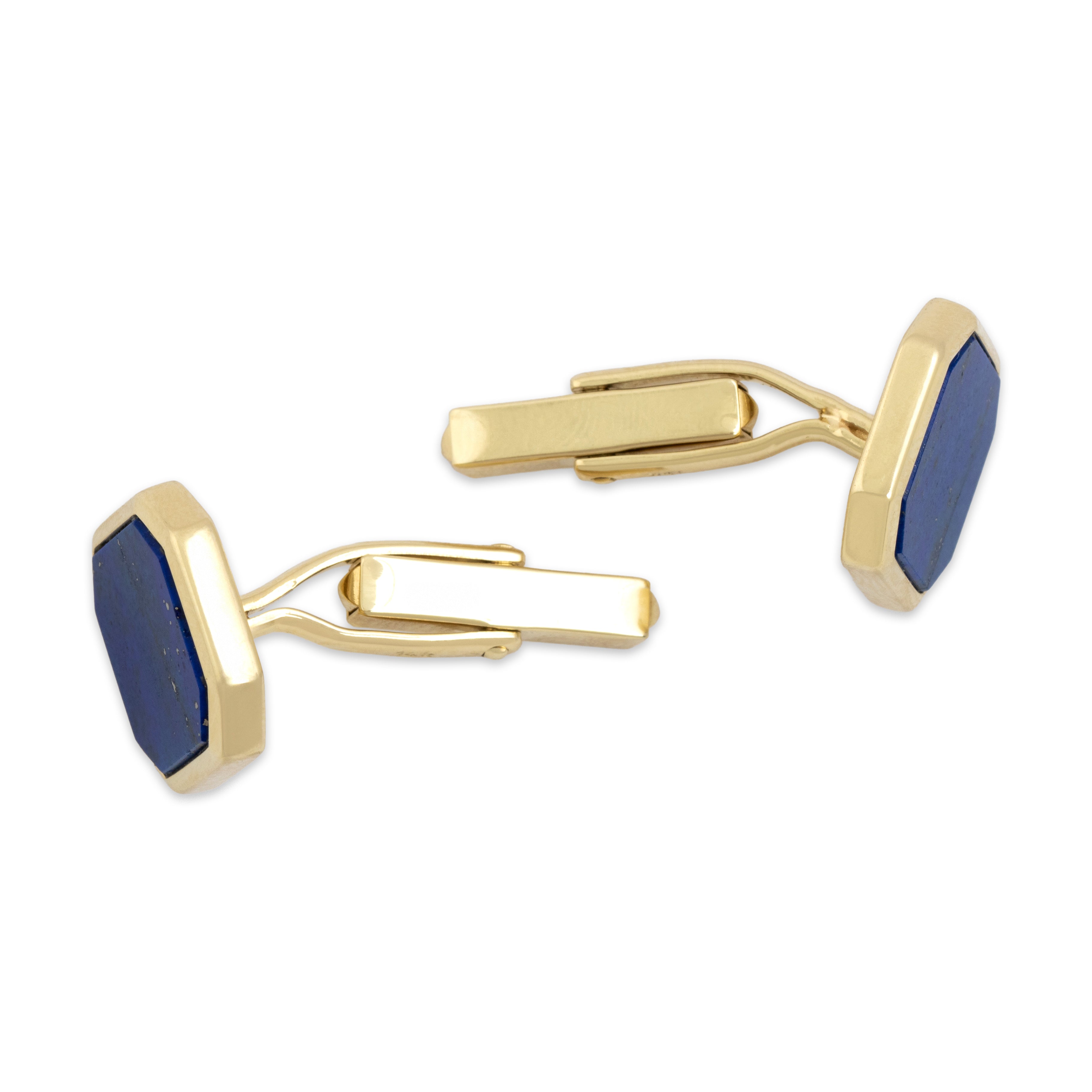 Vintage 14k Yellow Gold Lapis Lazuli Bold Gleaming Octagonal Cufflinks - Side view