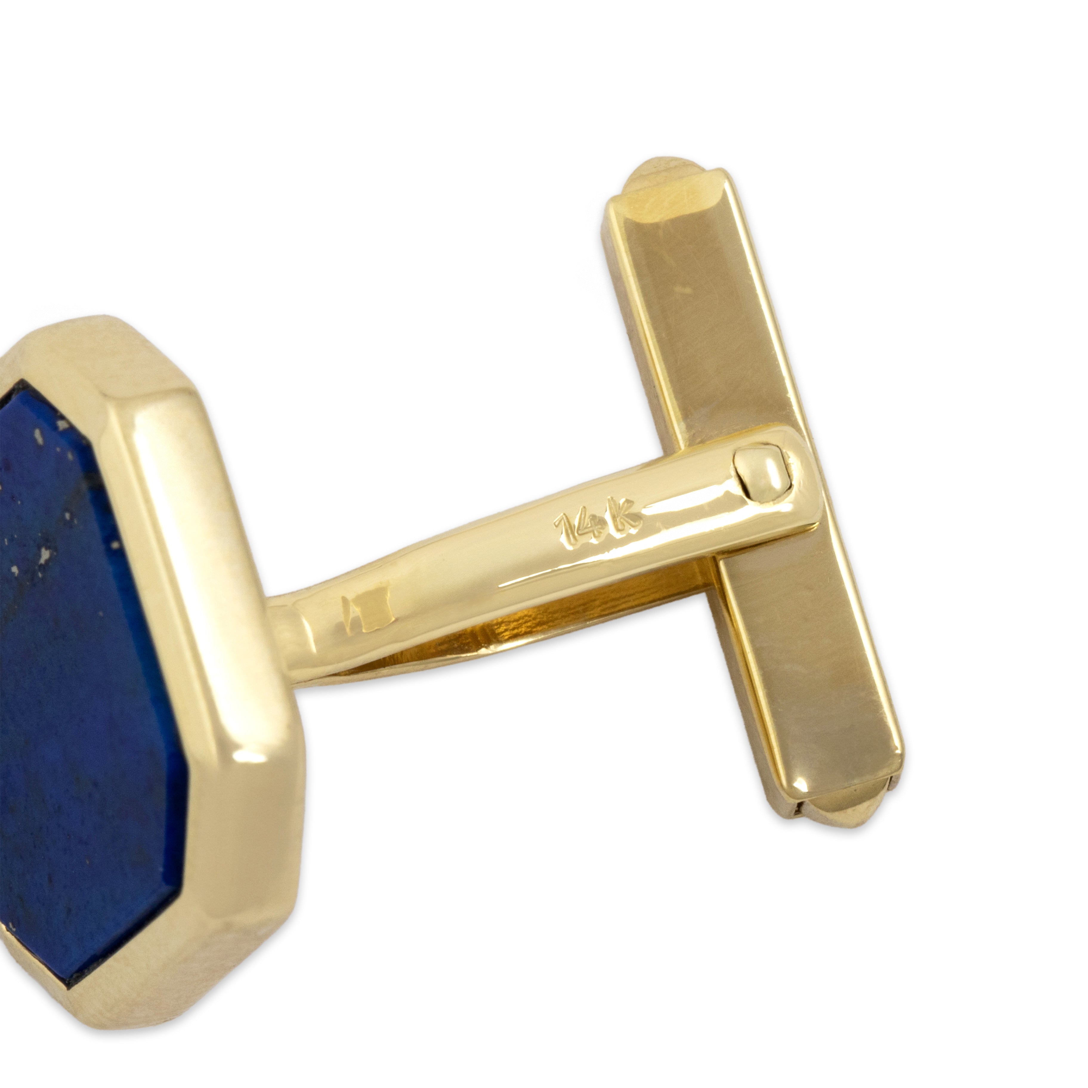 Vintage 14k Yellow Gold Lapis Lazuli Bold Gleaming Octagonal Cufflinks - Hallmark view