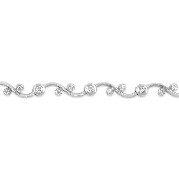 Vintage 14k White Gold Diamond Playful Swirling Bezel-Set Link Line Bracelet 7