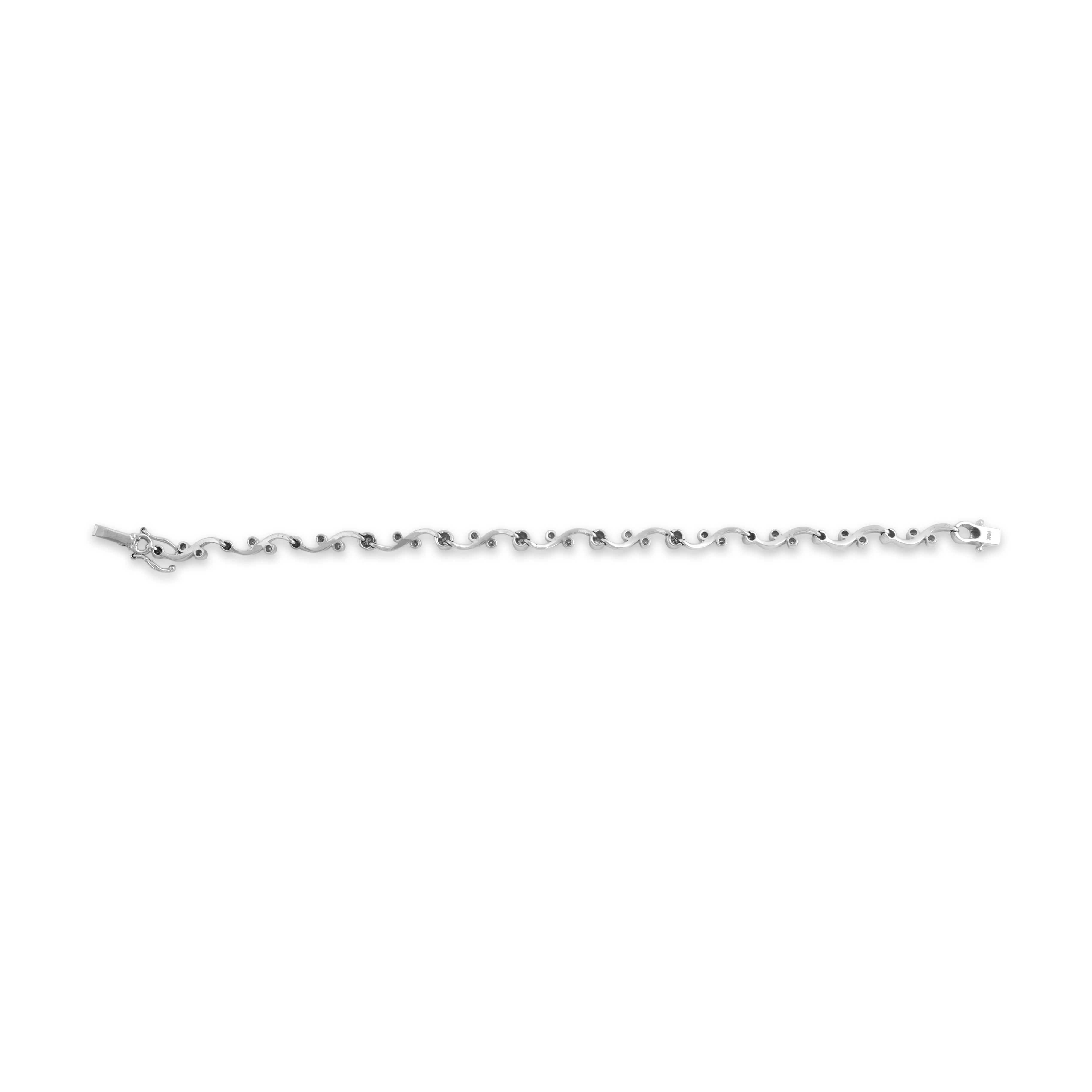Vintage 14k White Gold Diamond Playful Swirling Bezel-Set Link Line Bracelet - Back view