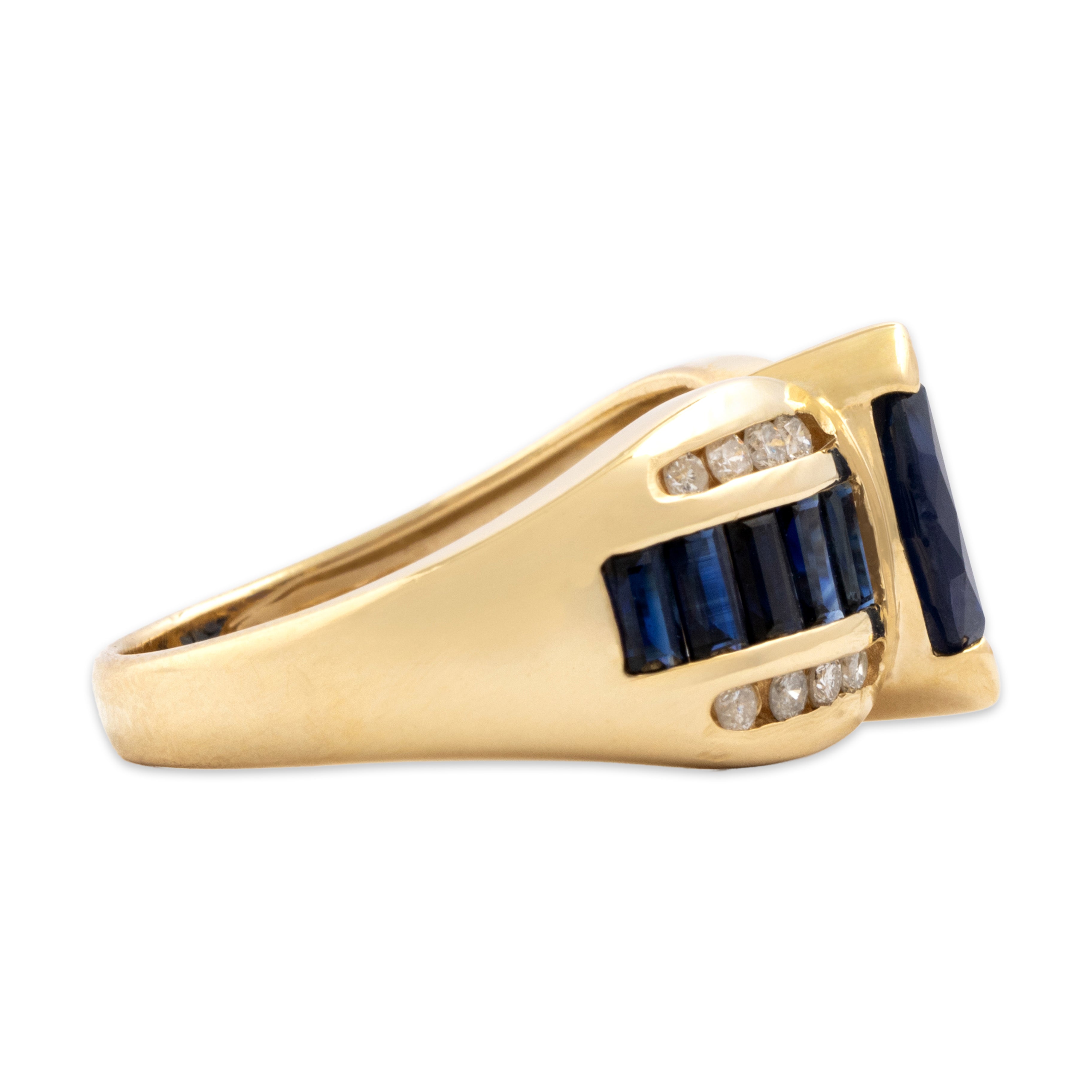 Vintage 14k Yellow Gold 1.96cttw Blue Sapphire Diamond Striking Bold Channel Shoulder Ring - Side view