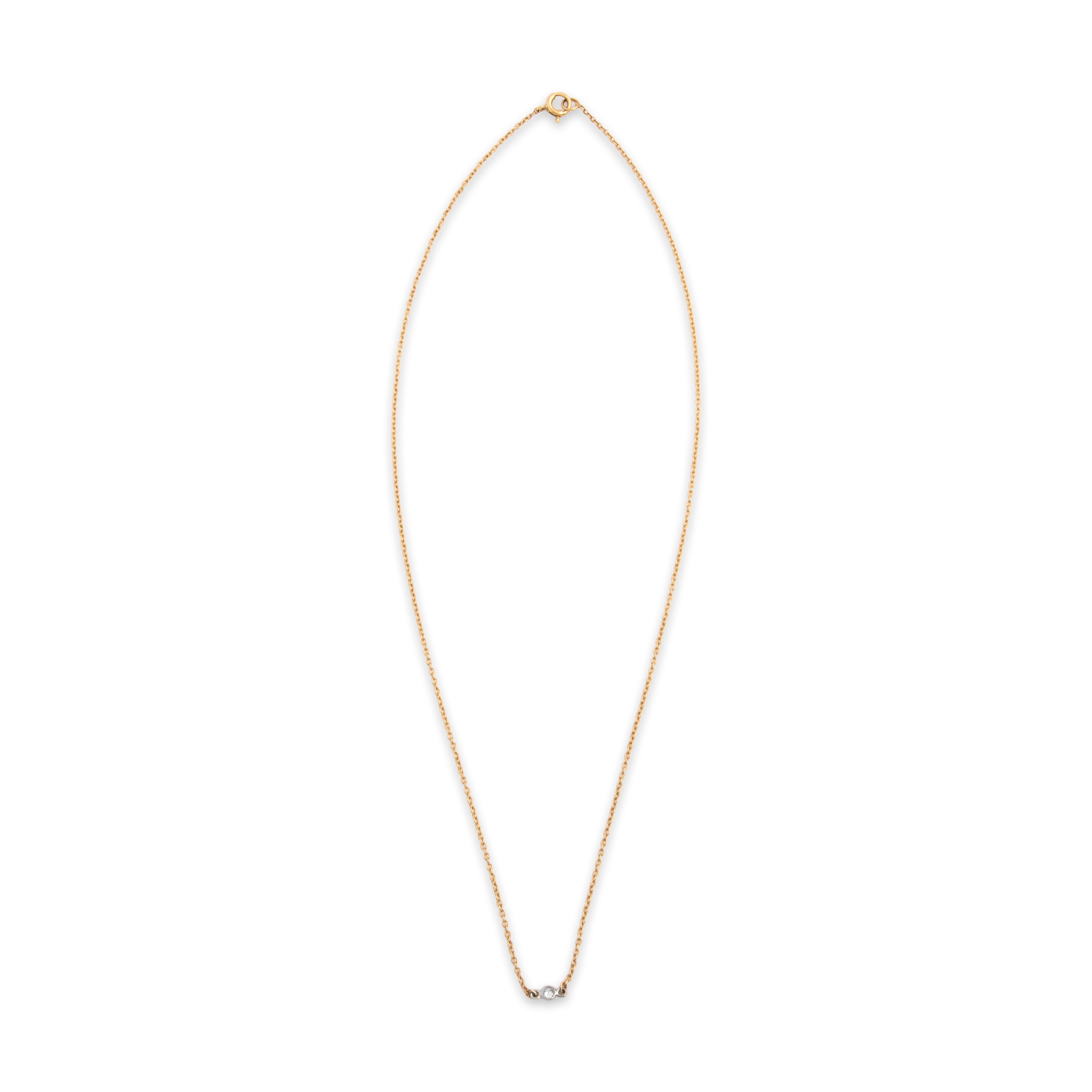 Vintage 14k Yellow & White Gold Diamond Dainty Bezel Set Solitaire Necklace - Overall view