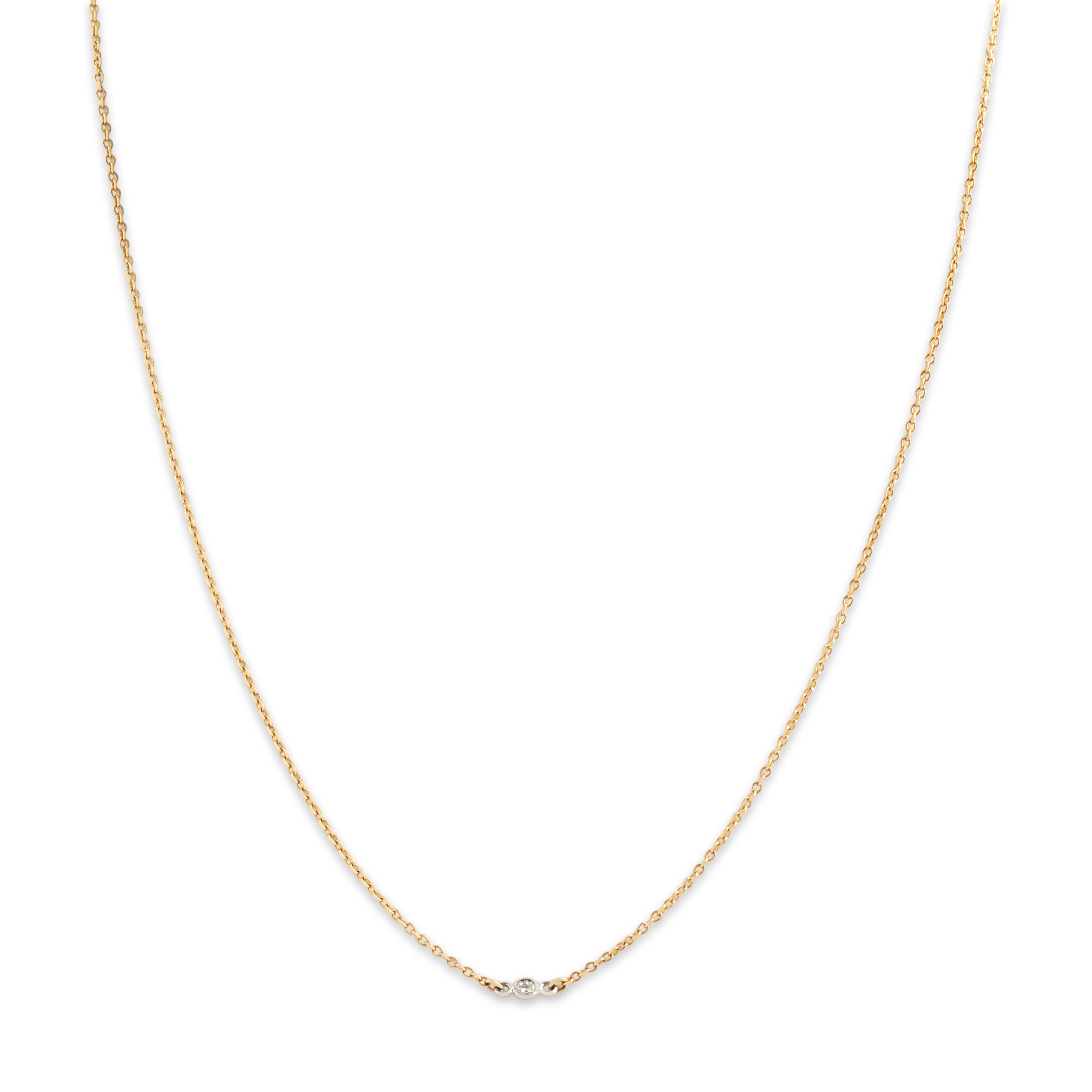 Vintage 14k Yellow & White Gold Diamond Dainty Bezel-Set Solitaire Necklace 15