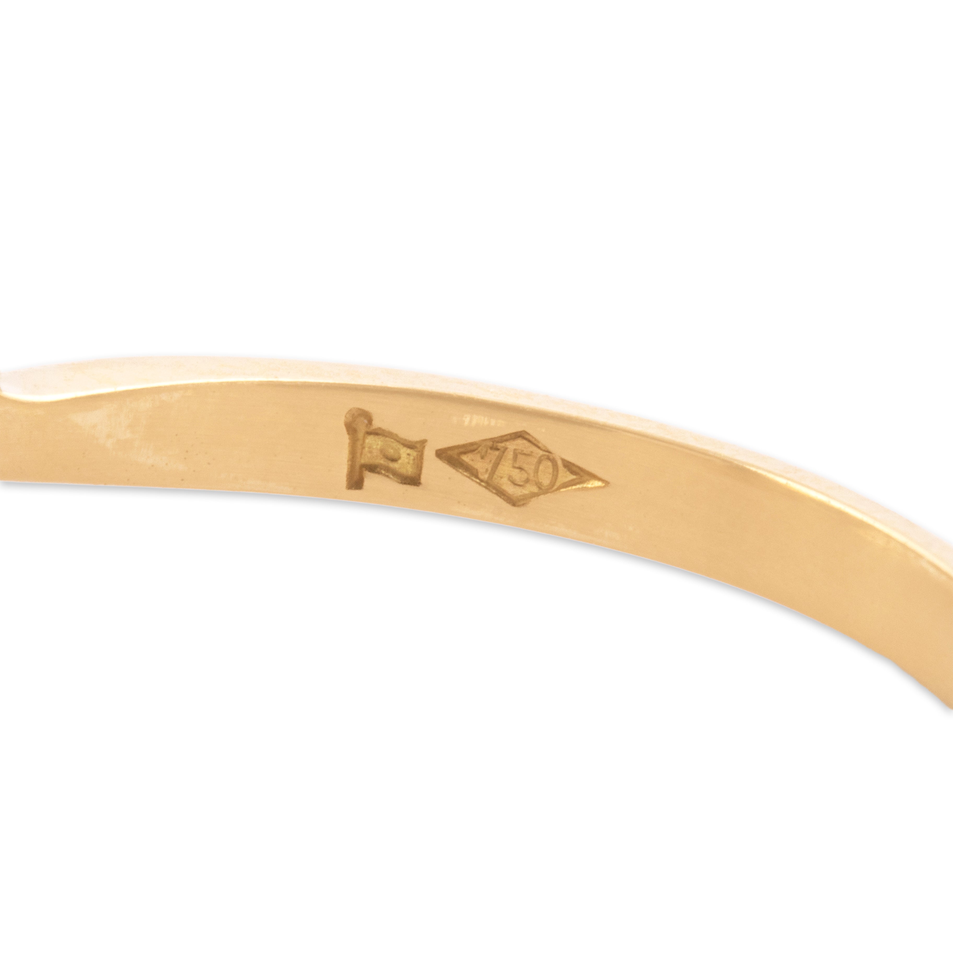 Vintage 18k Yellow Gold Pearl Blue Sapphire Refined Diagonal Bypass Ring - Hallmark view
