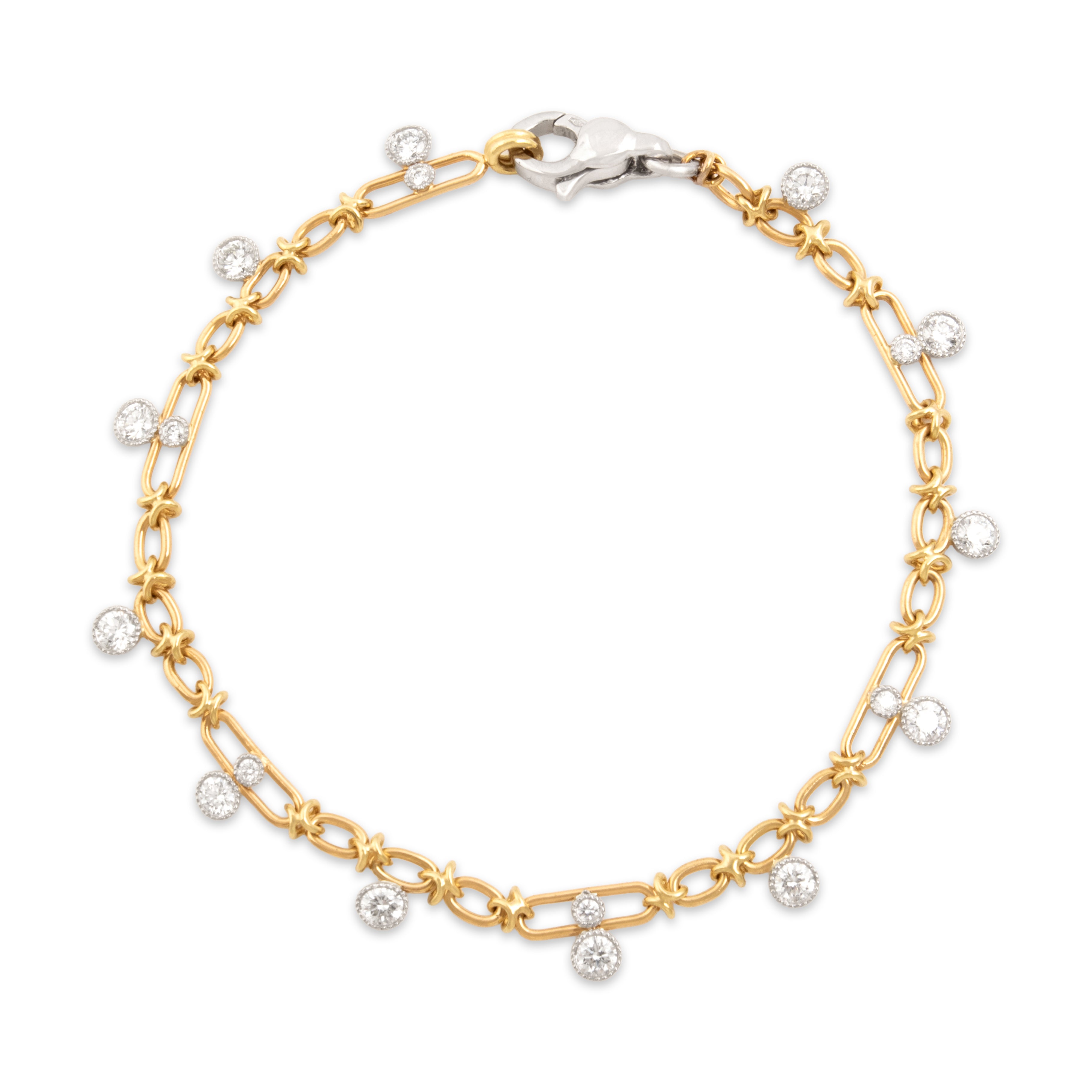 Vintage 18k Yellow & White Gold 1.48cttw Diamond Chic Accented Dangle Link Bracelet - Close-up view