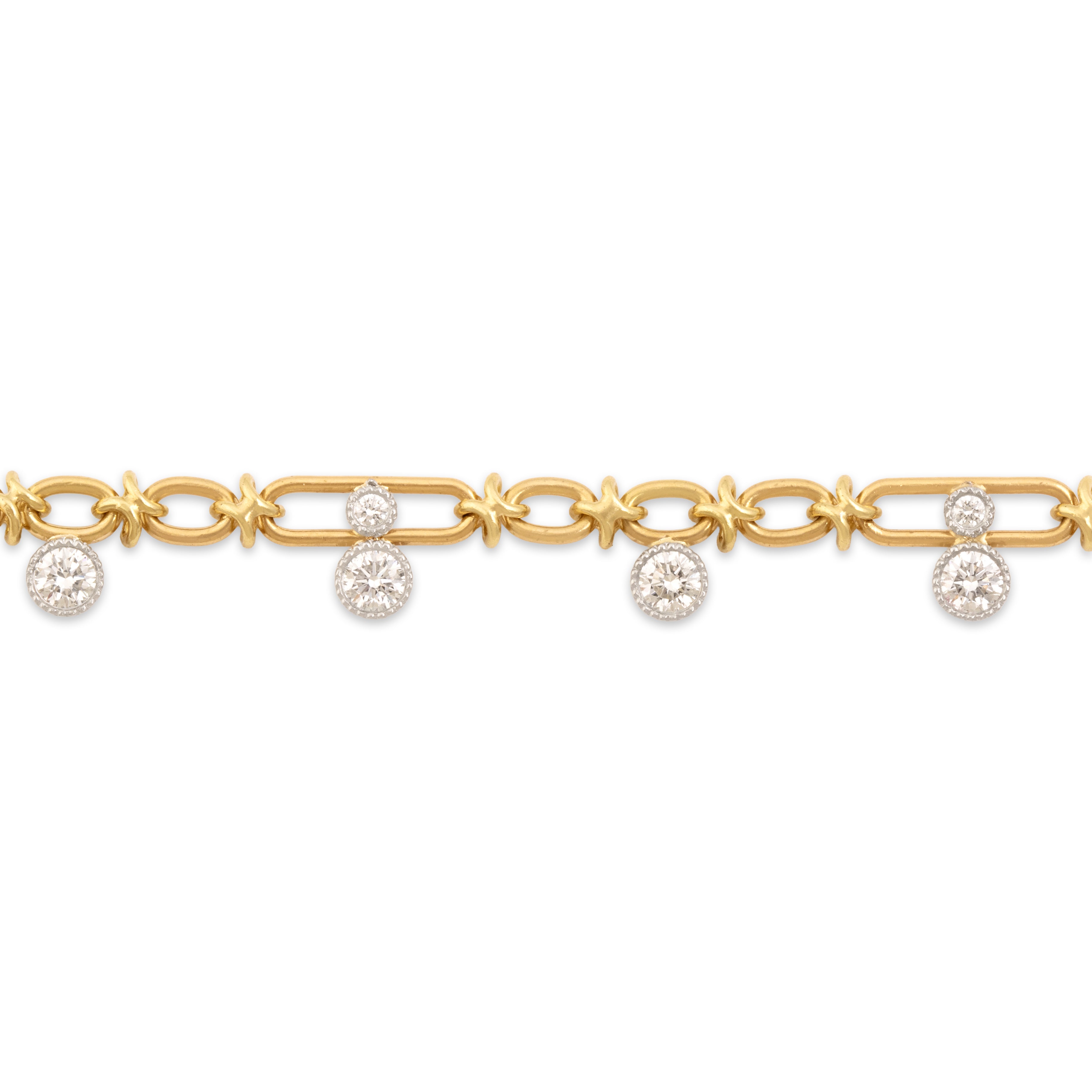 Vintage 18k Yellow & White Gold 1.48cttw Diamond Chic Accented Dangle Link Bracelet - detail view #1