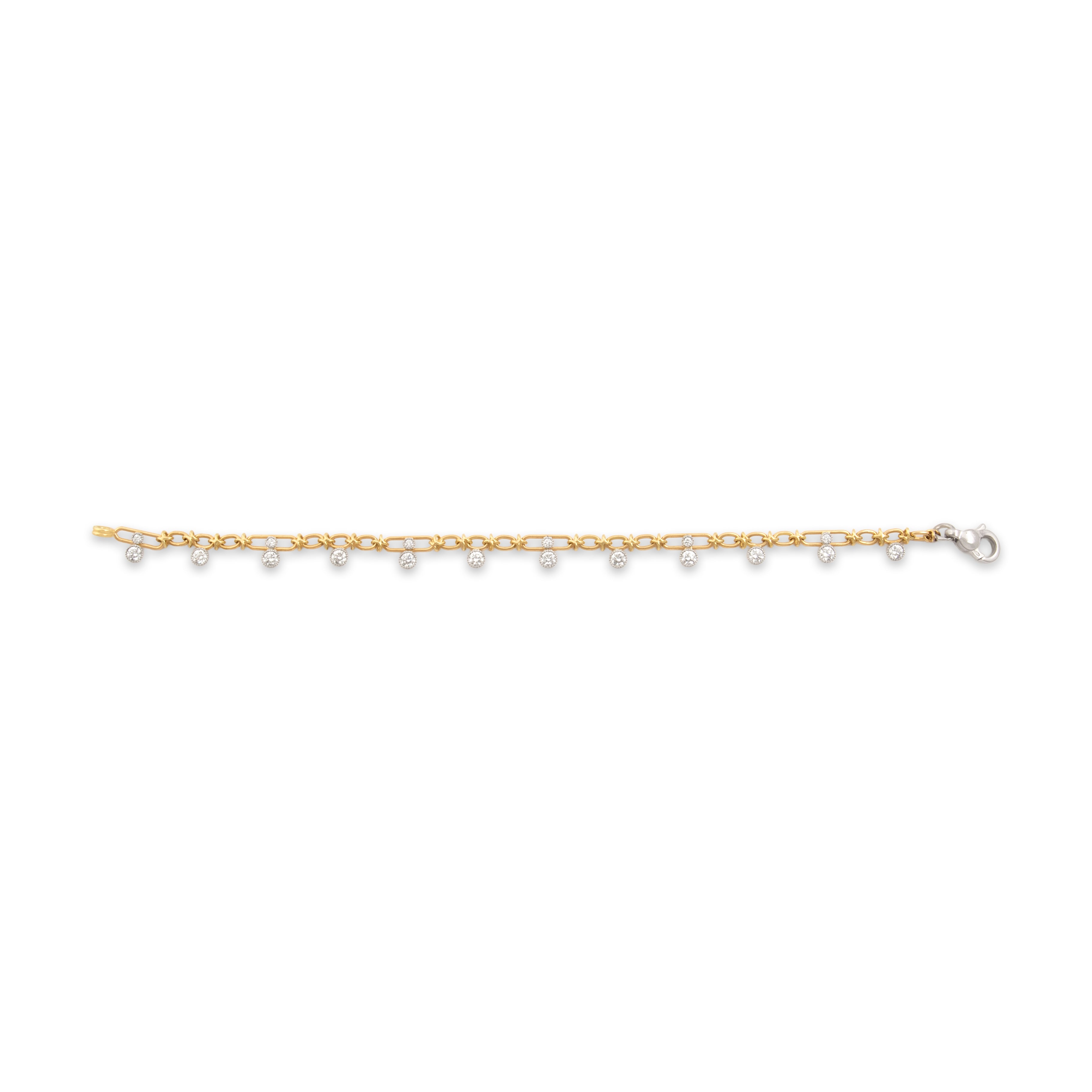 Vintage 18k Yellow & White Gold 1.48cttw Diamond Chic Accented Dangle Link Bracelet - Overall view