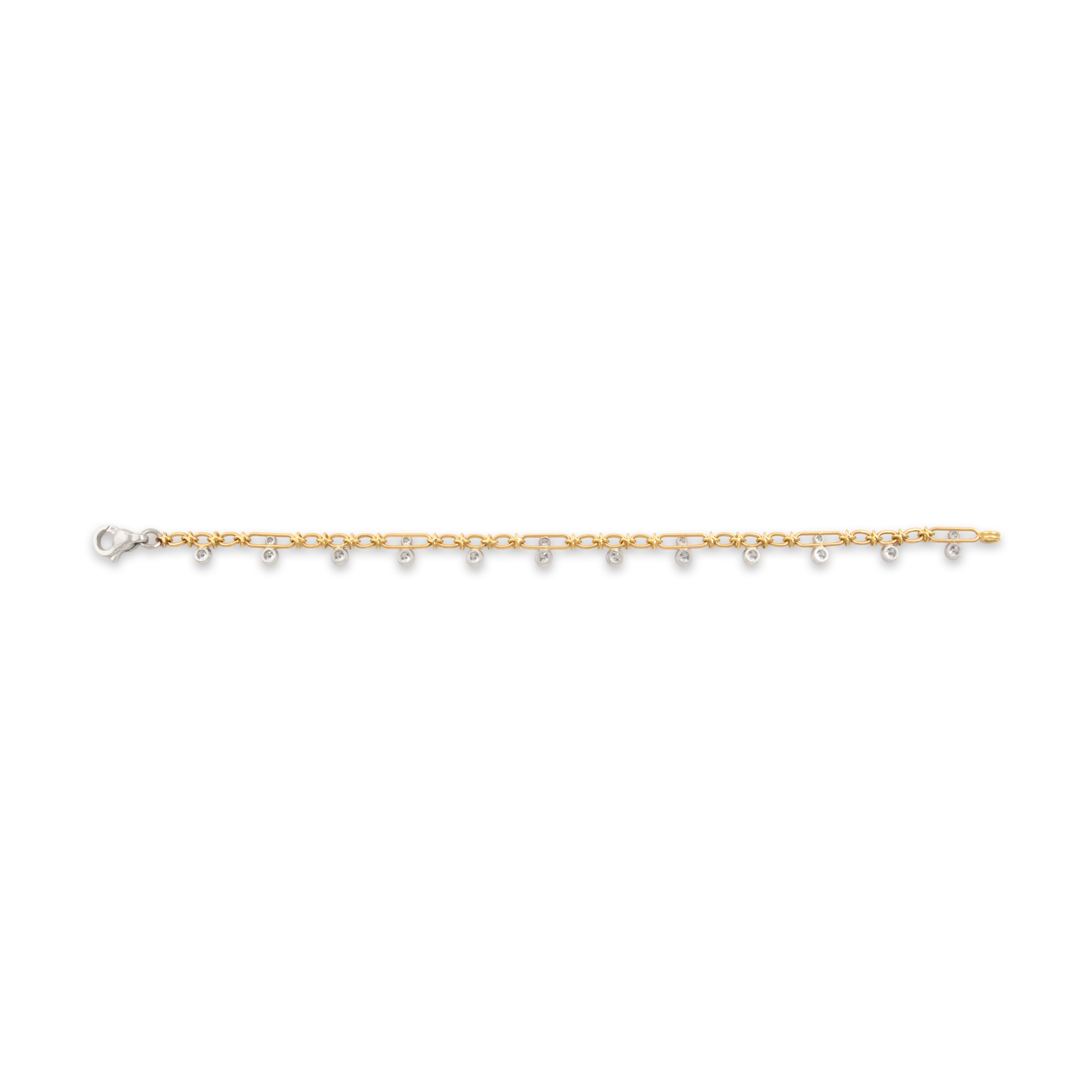Vintage 18k Yellow & White Gold 1.48cttw Diamond Chic Accented Dangle Link Bracelet - Back view