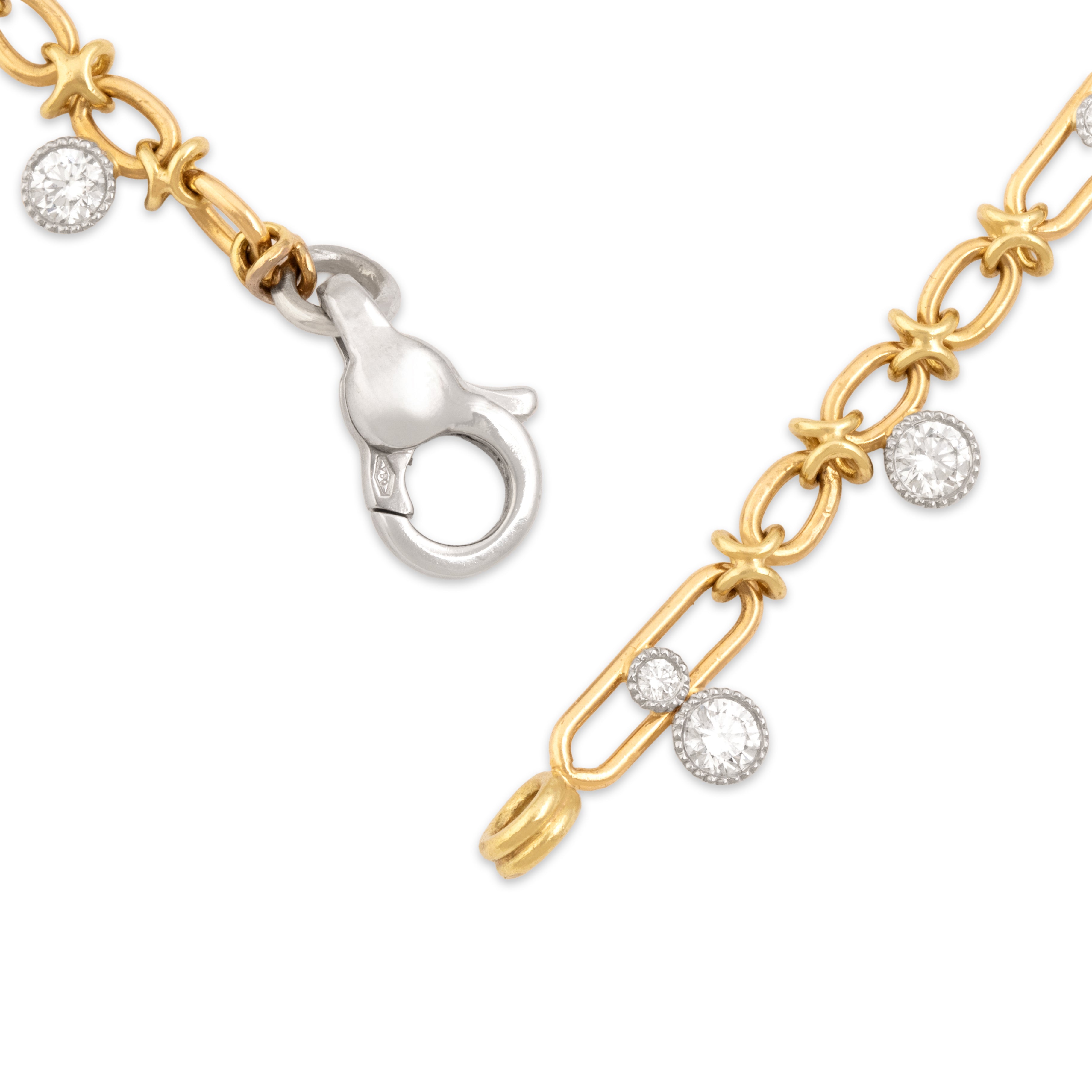 Vintage 18k Yellow & White Gold 1.48cttw Diamond Chic Accented Dangle Link Bracelet - clasp view