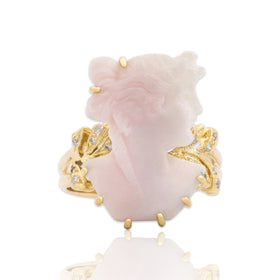 Vintage 14k Yellow Gold Shell Diamond Lovely Lady Profile Ring 6.00