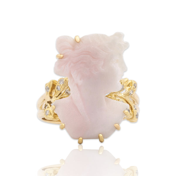 Vintage 14k Yellow Gold Shell Diamond Lovely Lady Profile Ring 6.00