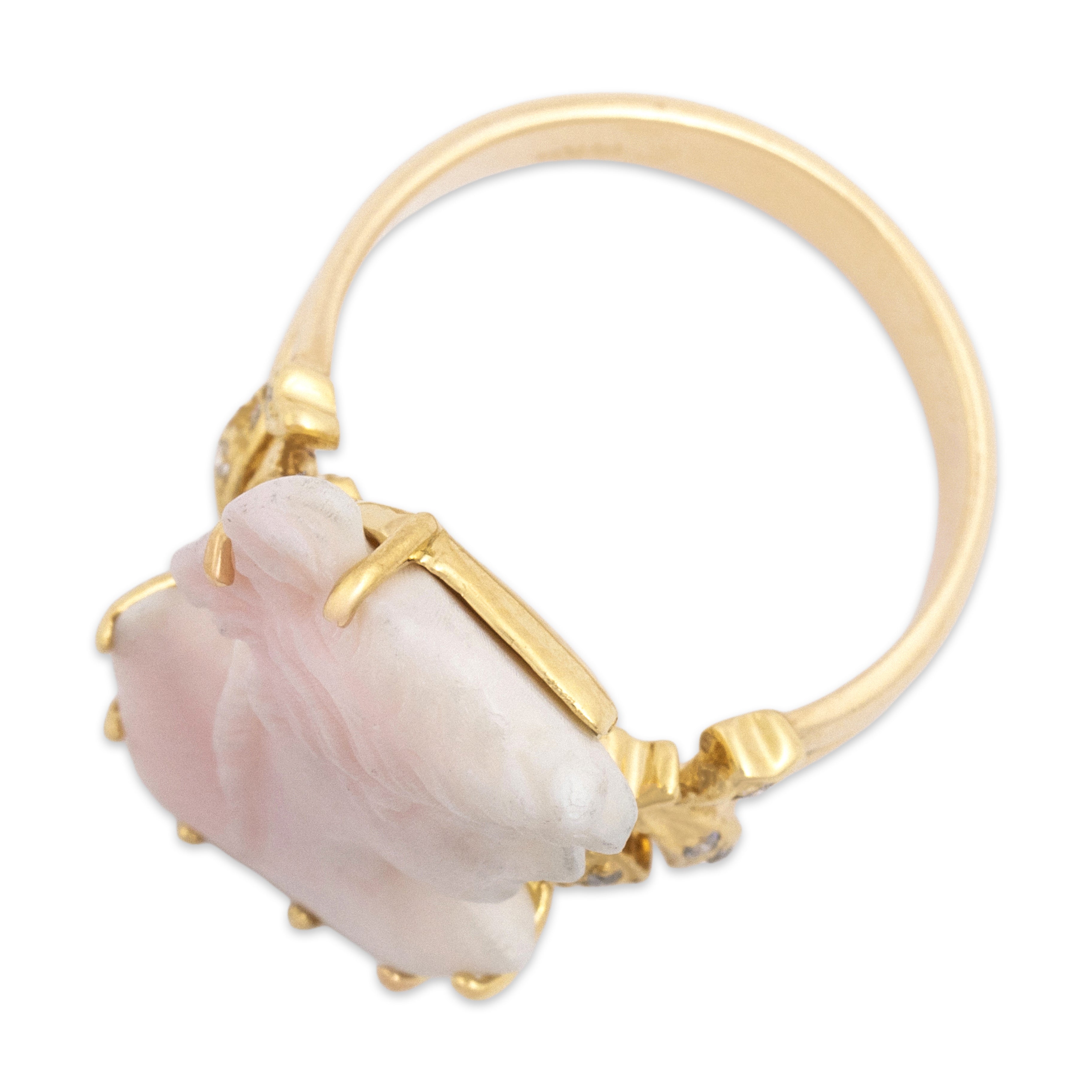 Vintage 14k Yellow Gold Diamond Shell Lovely Leafy Lady Profile Ring - Overall view