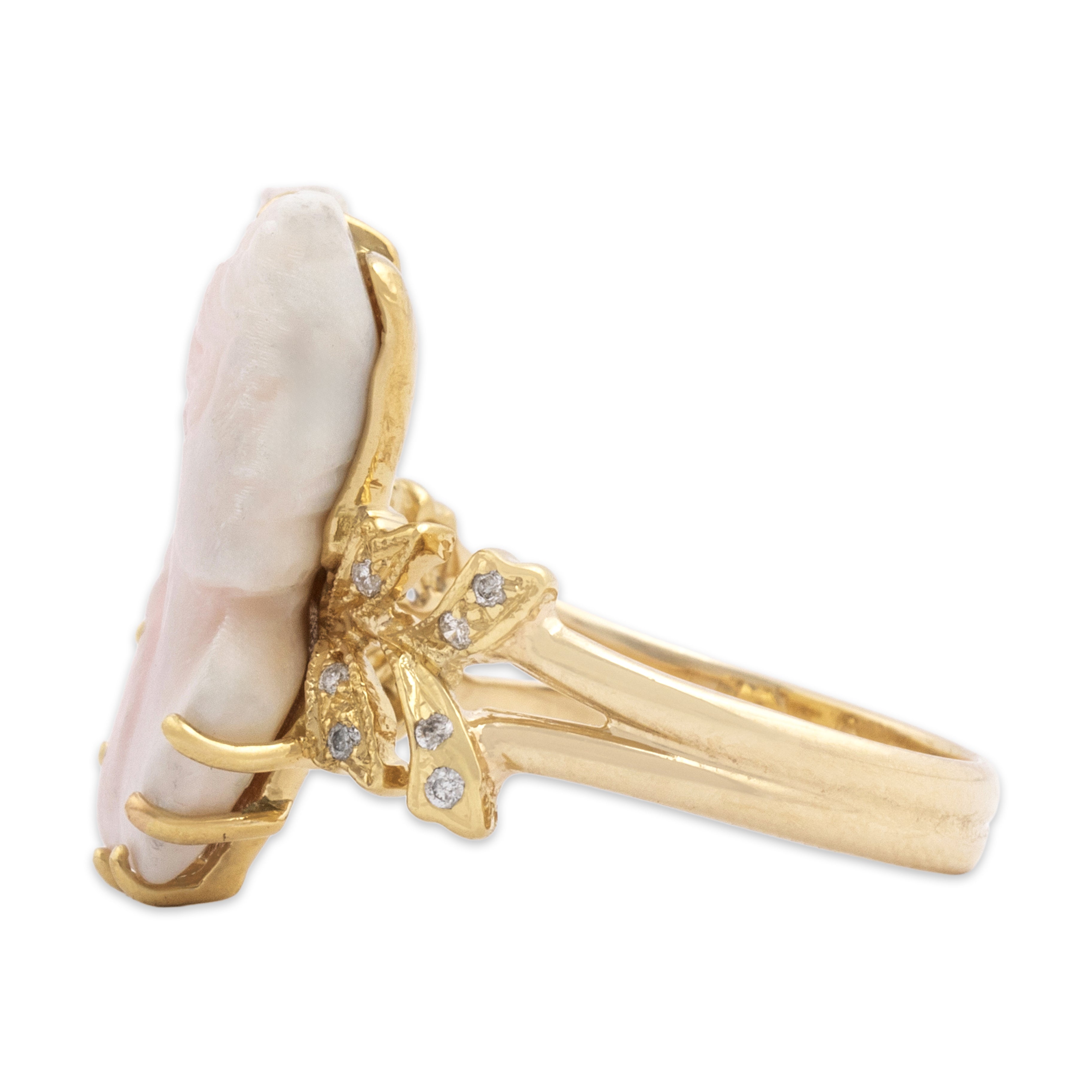 Vintage 14k Yellow Gold Shell Diamond Lovely Lady Profile Ring 6.00