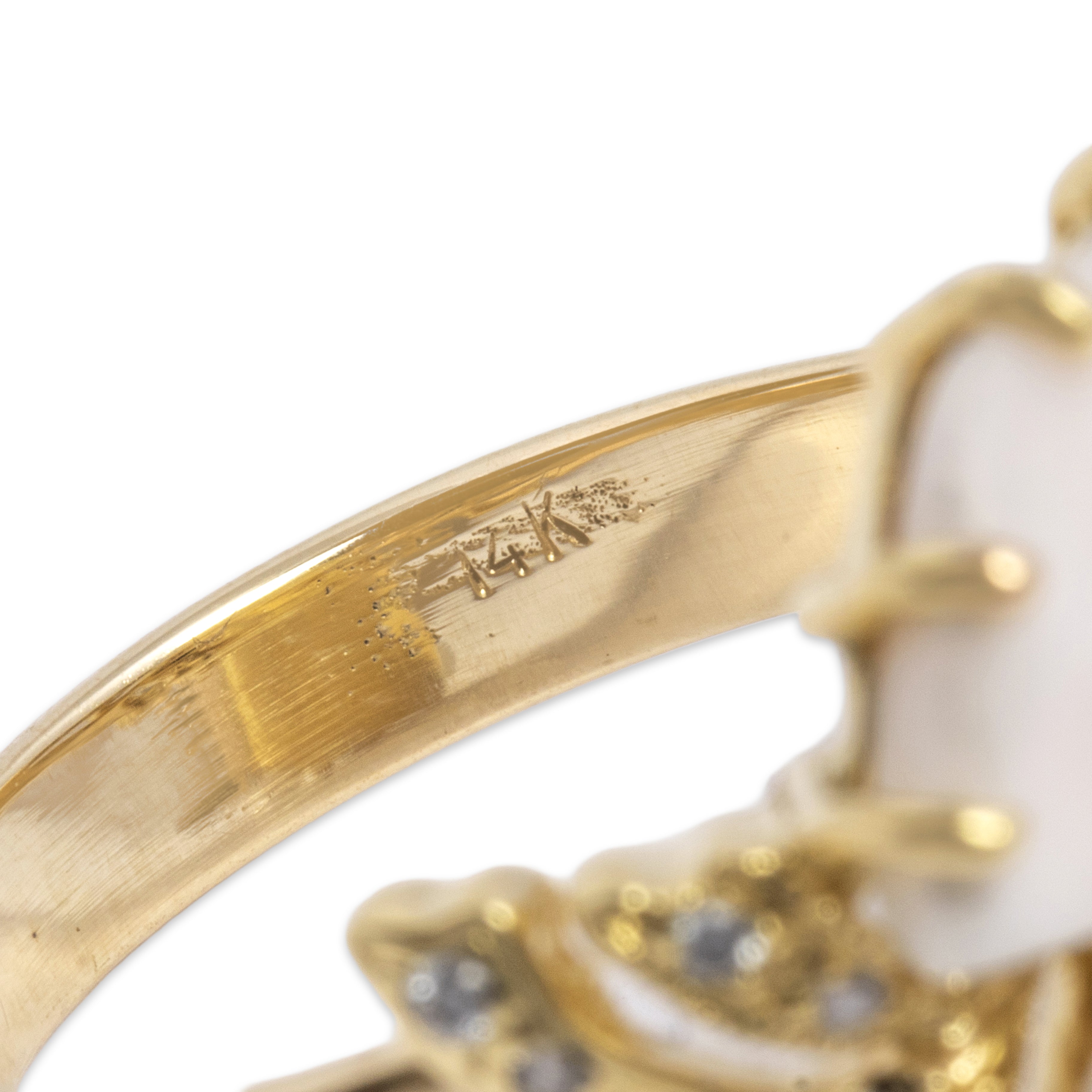 Vintage 14k Yellow Gold Diamond Shell Lovely Leafy Lady Profile Ring - Hallmark view