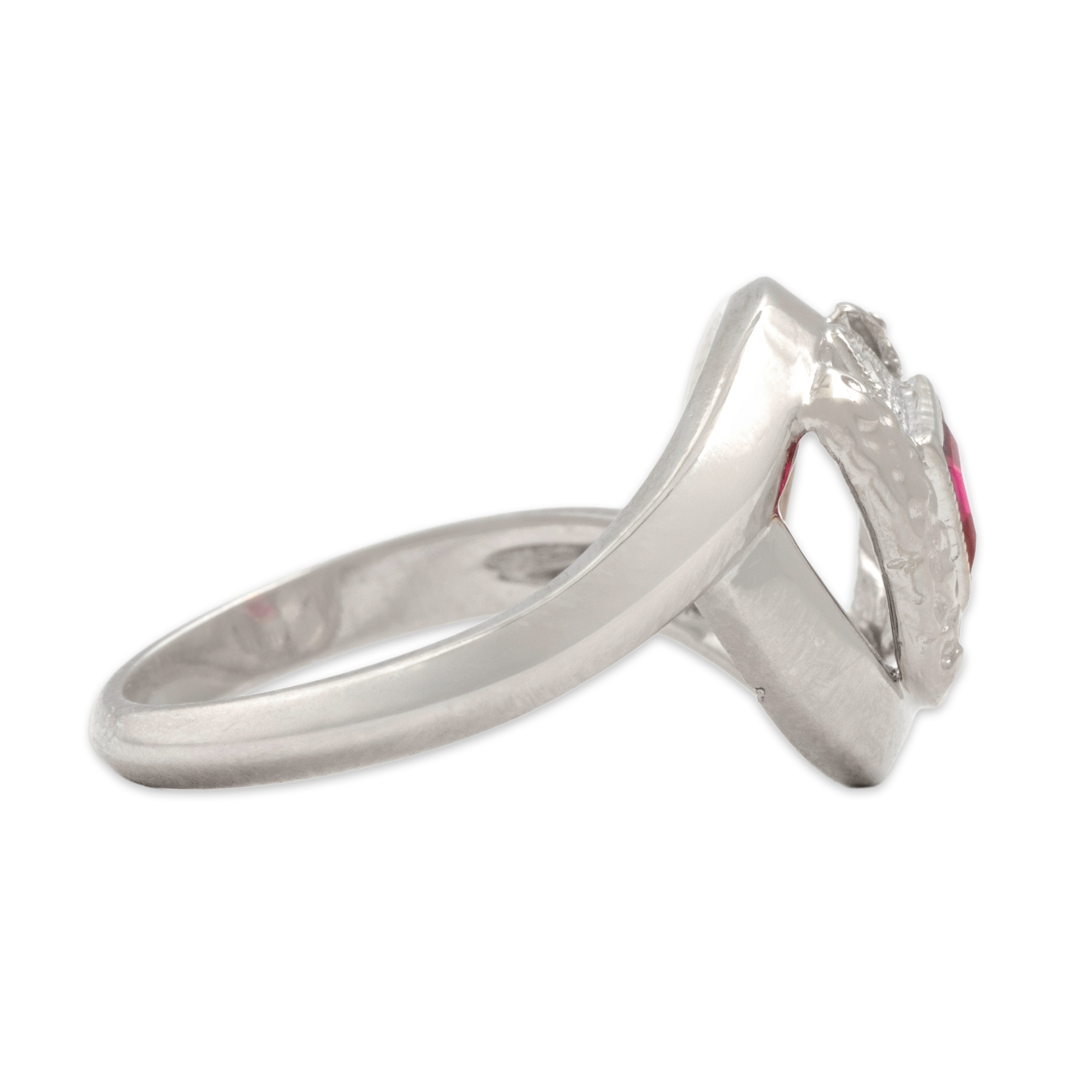 Antique 14k White Gold Synthetic Ruby Natural Diamond Diagonal Detail Ring 5.25