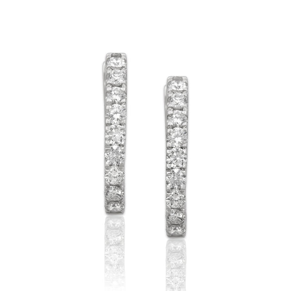 Estate 14k White Gold Diamond Everyday Sparkling Line Hoop Earrings