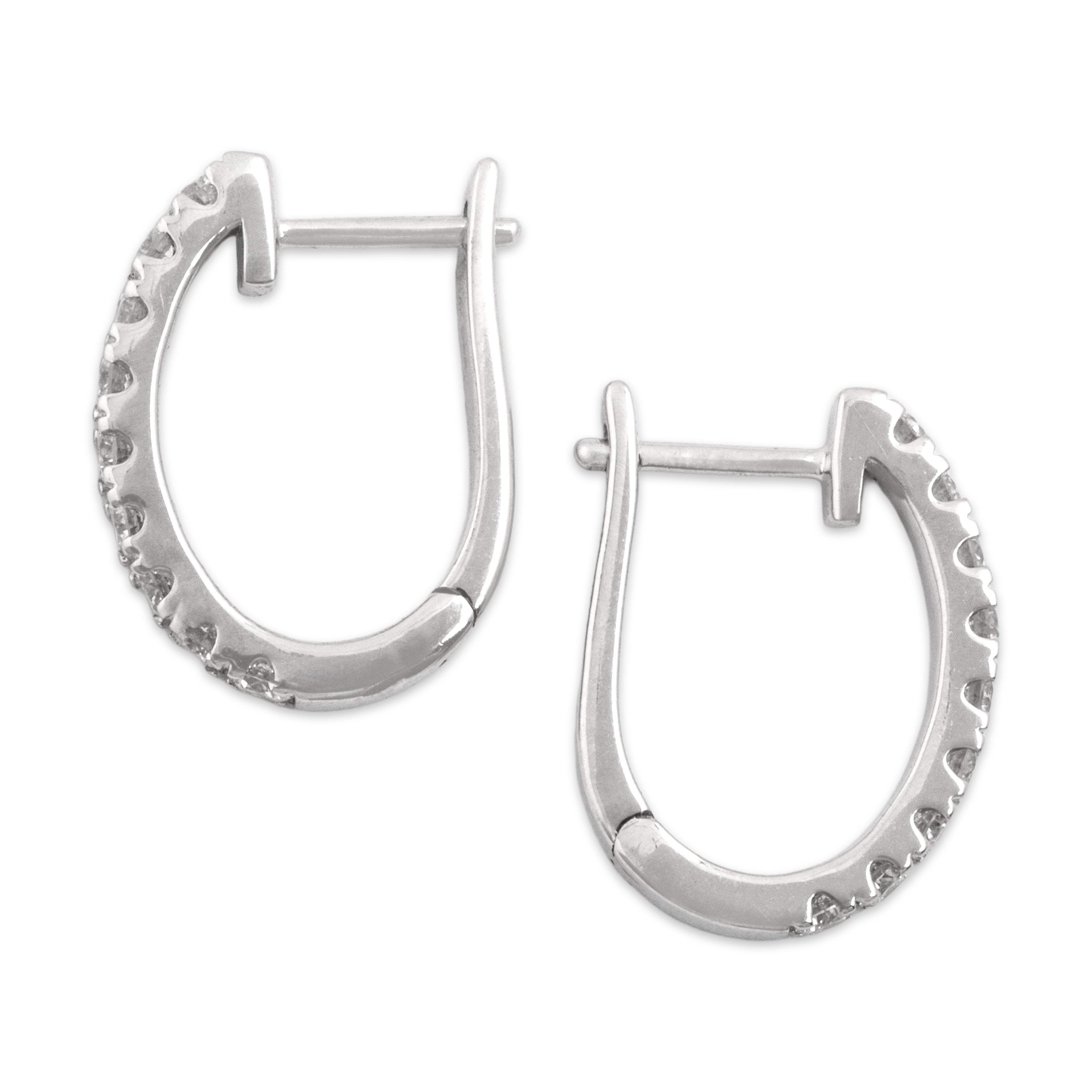 Estate 14k White Gold Diamond Everyday Sparkling Line Hoop Earrings - Side view