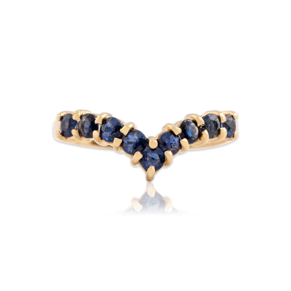 Vintage 14k Yellow Gold Blue Sapphire Chevron Line Ring 5.50
