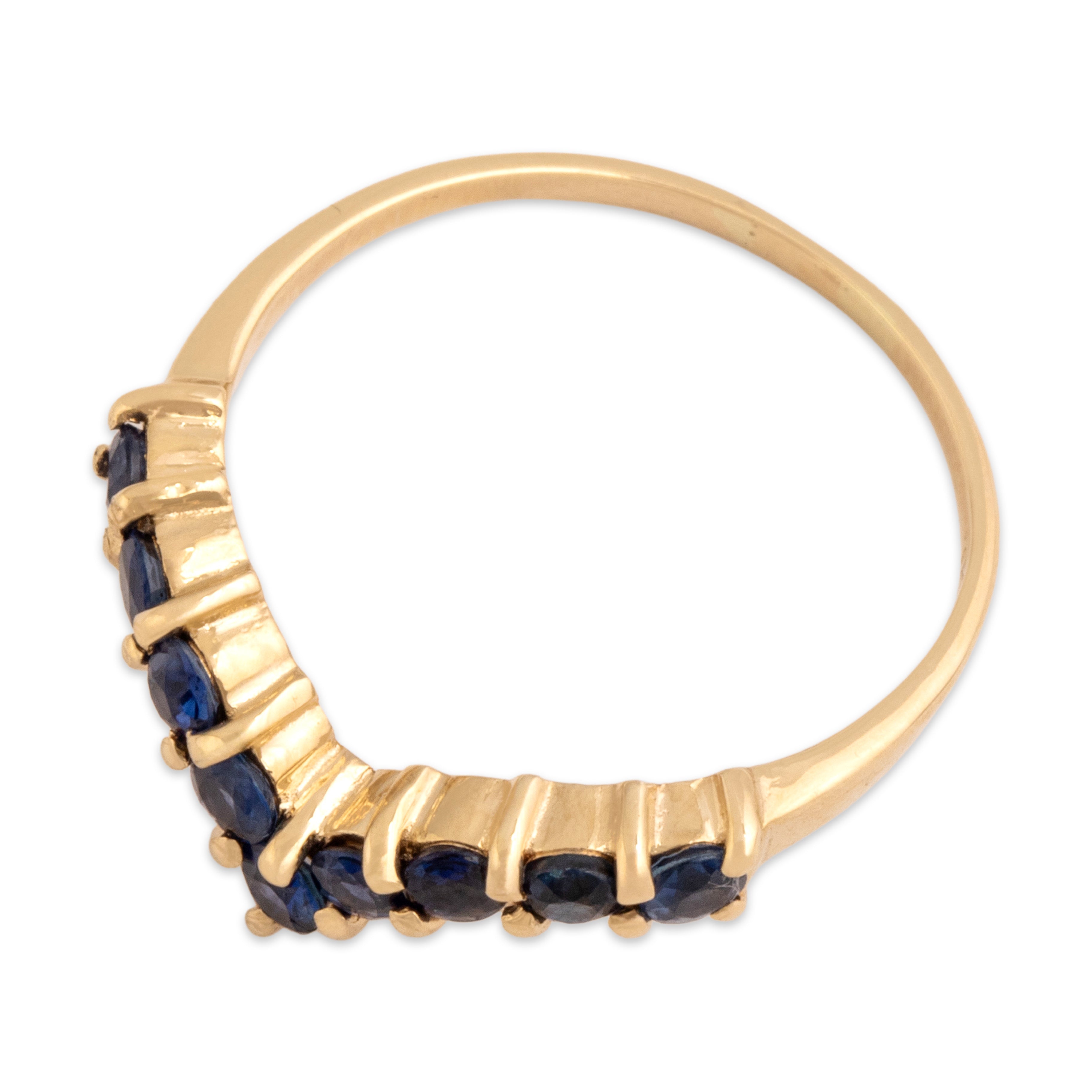 Vintage 14k Yellow Gold Blue Sapphire Chevron Line Ring - Overall view