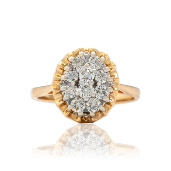 Vintage 14k Yellow Gold 1cttw Diamond Chic Ruffled Cluster Ring 10.25