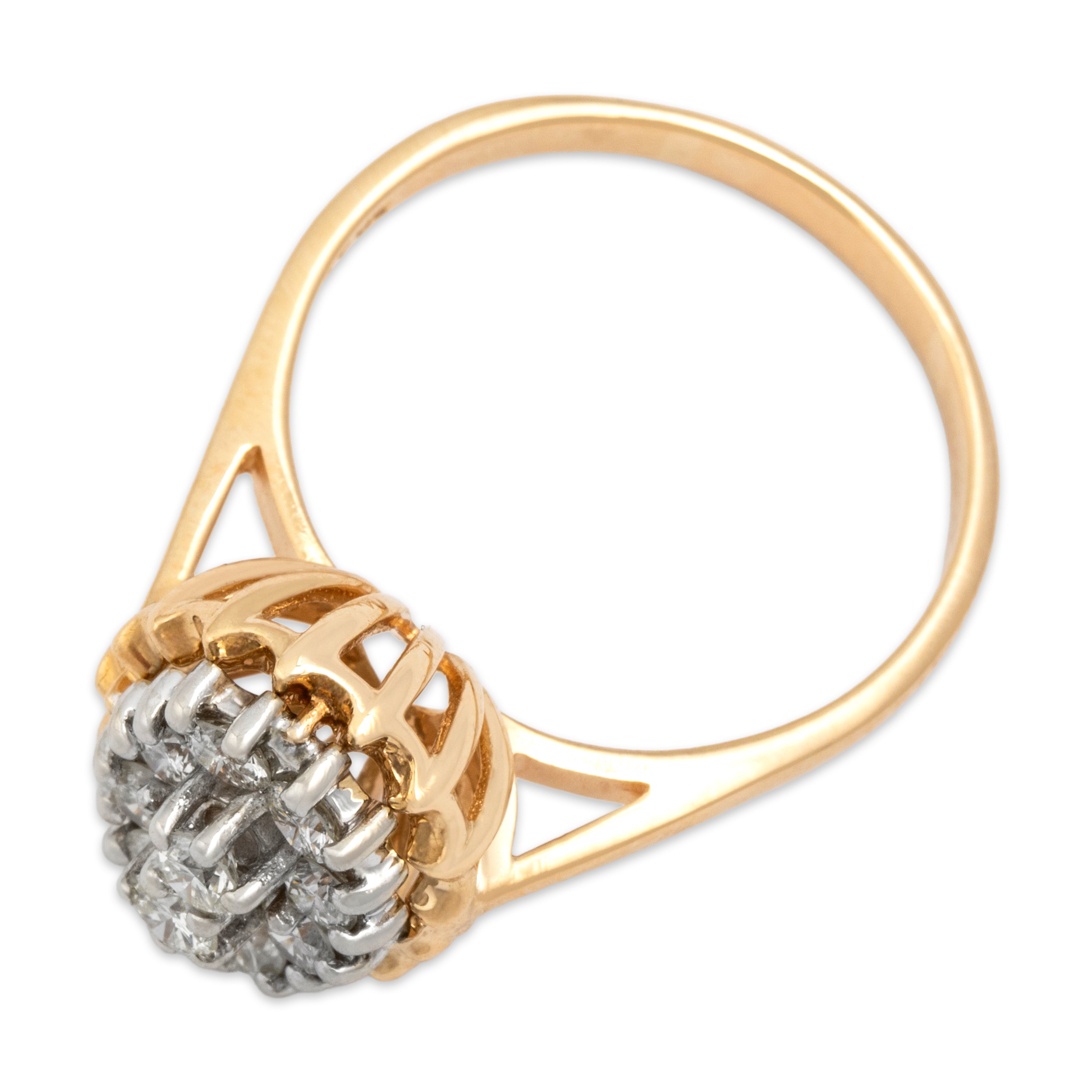 Vintage 14k Yellow Gold .96cttw Diamond Chic Ruffled Cluster Ring - Overall view