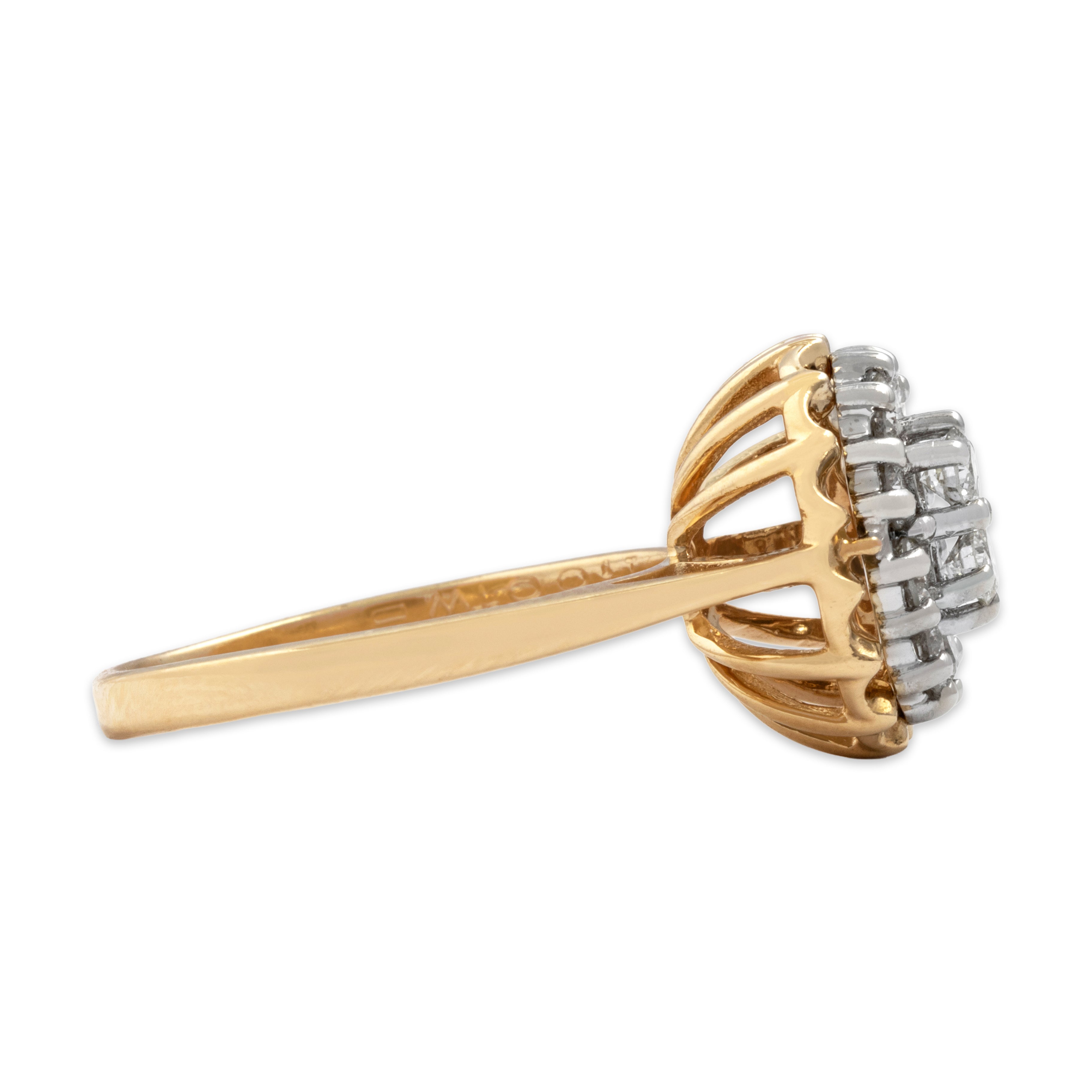 Vintage 14k Yellow Gold .96cttw Diamond Chic Ruffled Cluster Ring - Side view