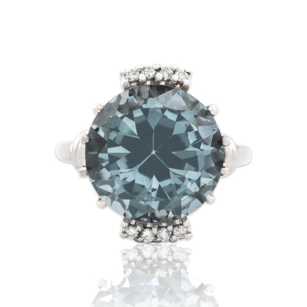 Vintage 10k White Gold 11.62ct Blue Synthetic Spinel Natural Diamond Ring 7.50