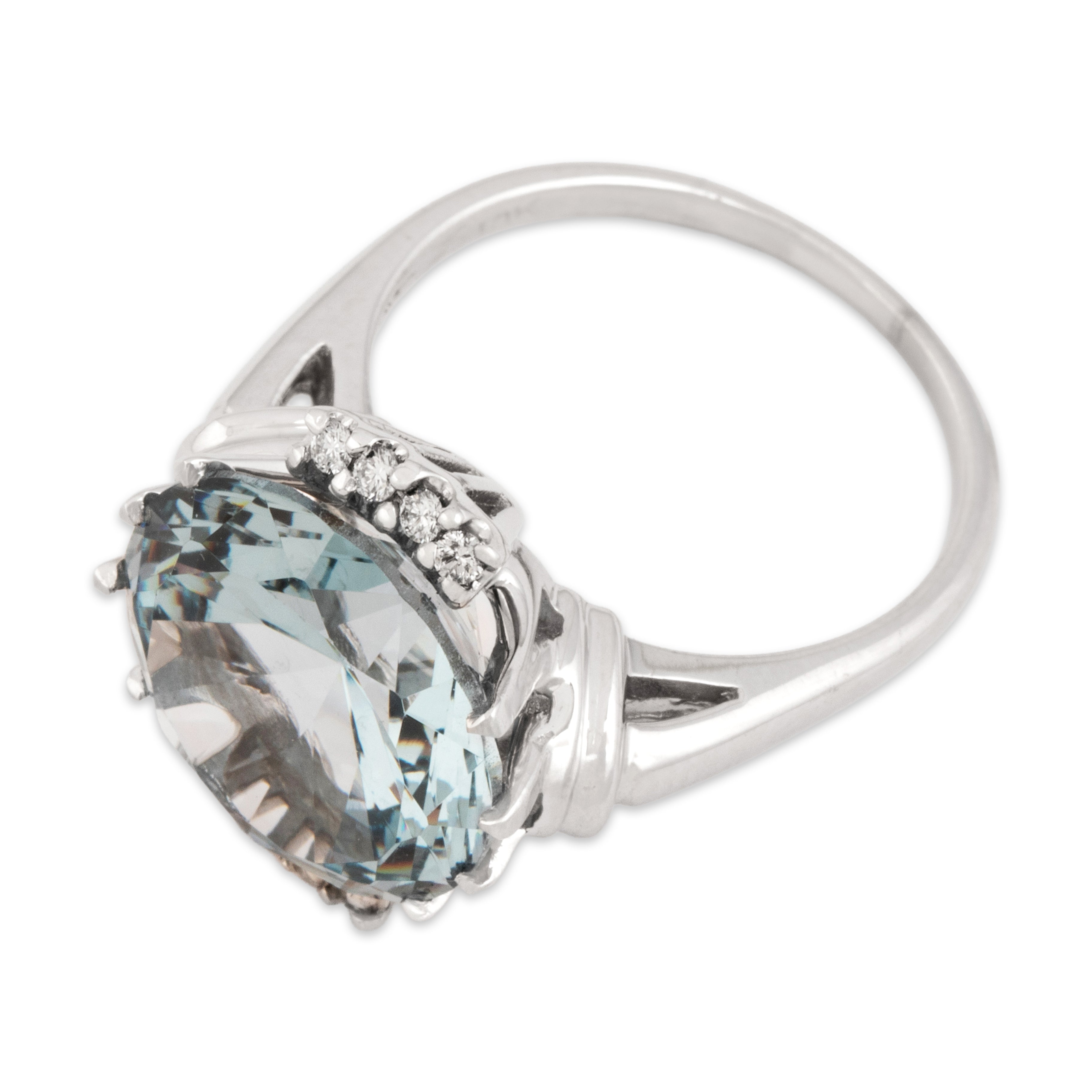 Vintage 10k White Gold 11.62ct Light Blue Synthetic Spinel Natural Diamond Brilliant Glamorous Cocktail Ring - Overall view