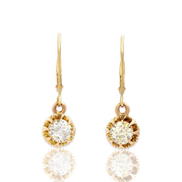 Antique 14k Rosy Yellow Gold 1.12cttw Old Mine Diamond Elegant Dangle Earrings