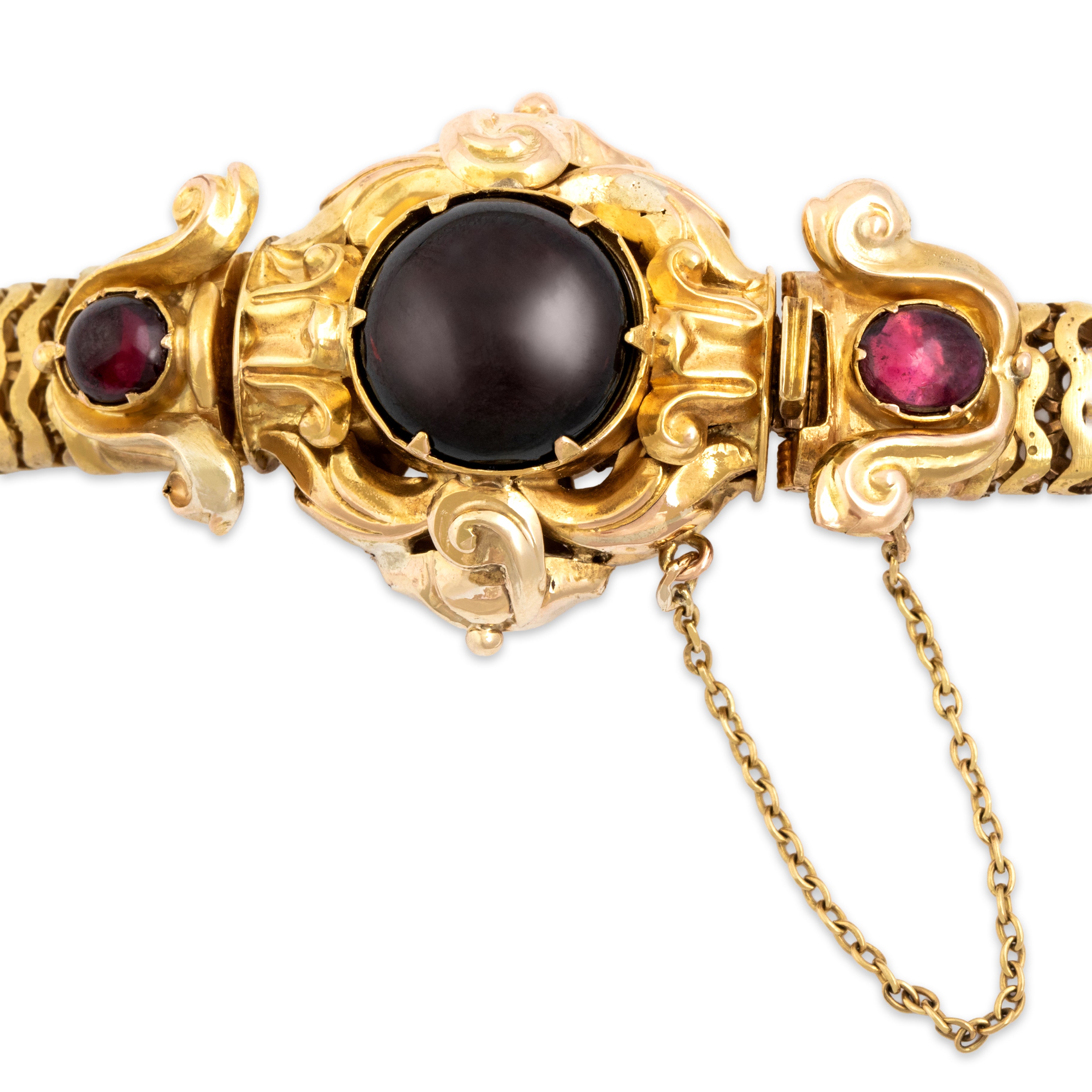 Antique Victorian Heavy 18k & 14k Yellow Gold 4.9cttw Garnet Bracelet 6.75