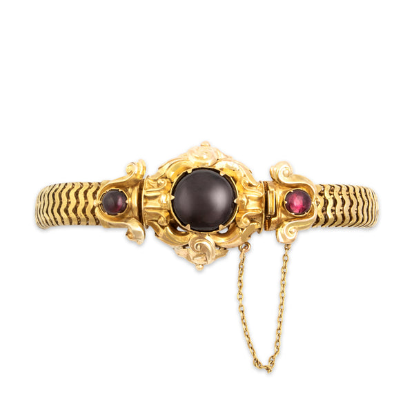 Antique Victorian Heavy 18k & 14k Yellow Gold 4.9cttw Garnet Bracelet 6.75