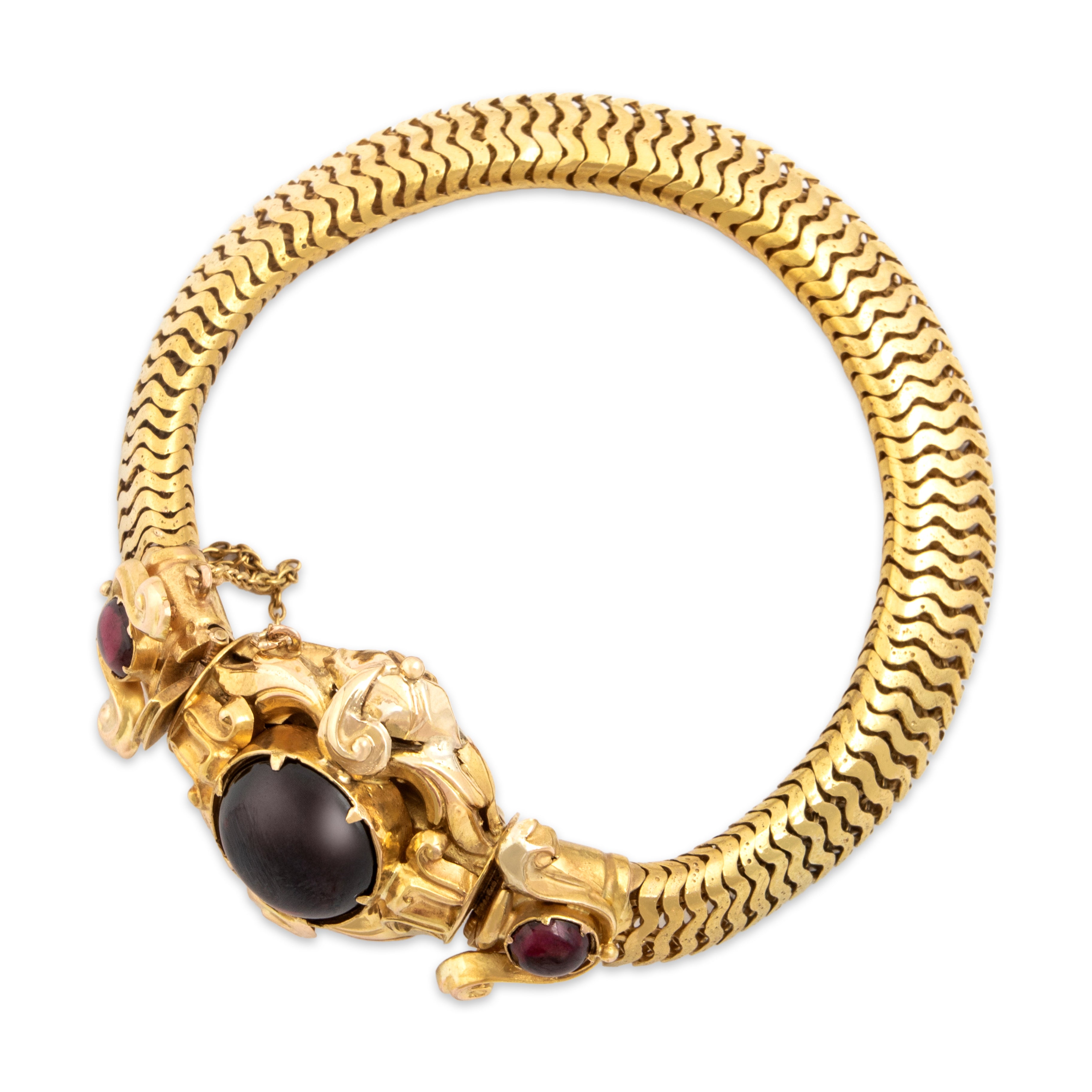 Antique Victorian Heavy 18k & 14k Yellow Gold 4.9cttw Garnet Bracelet 6.75