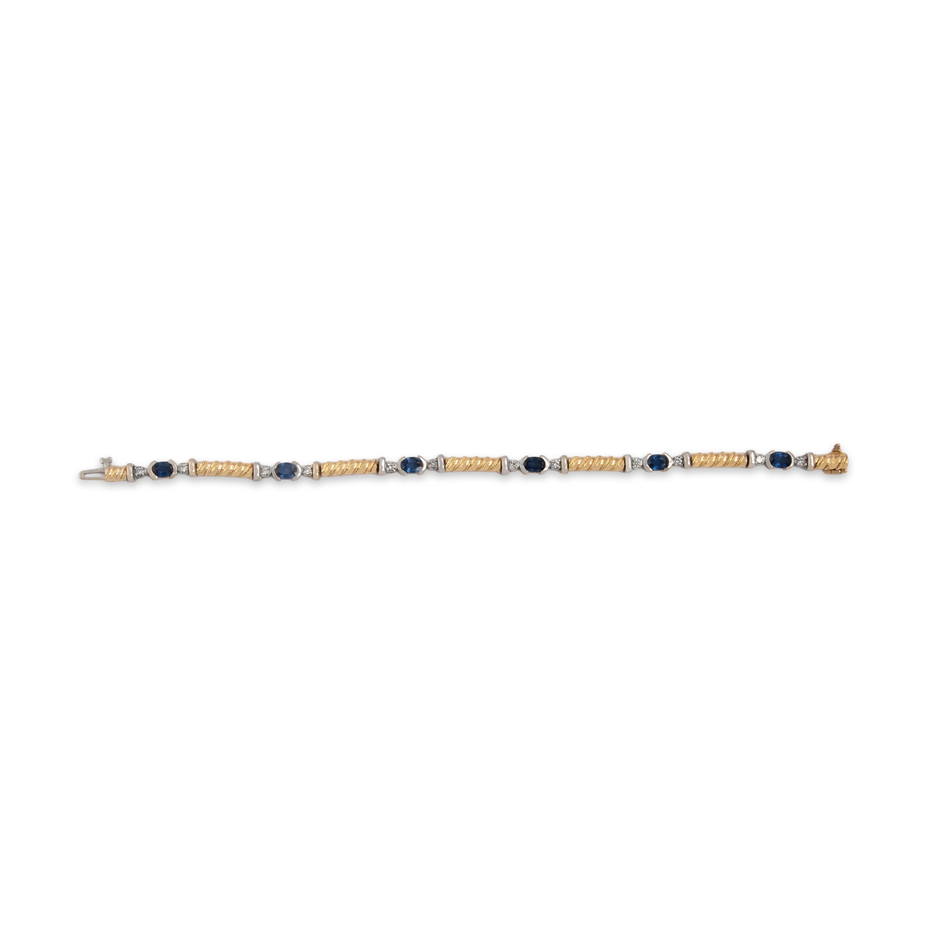 Vintage 14k Yellow & White Gold [Custom Carat] Splendid Roped Link Trio Station Bracelet - Overall view