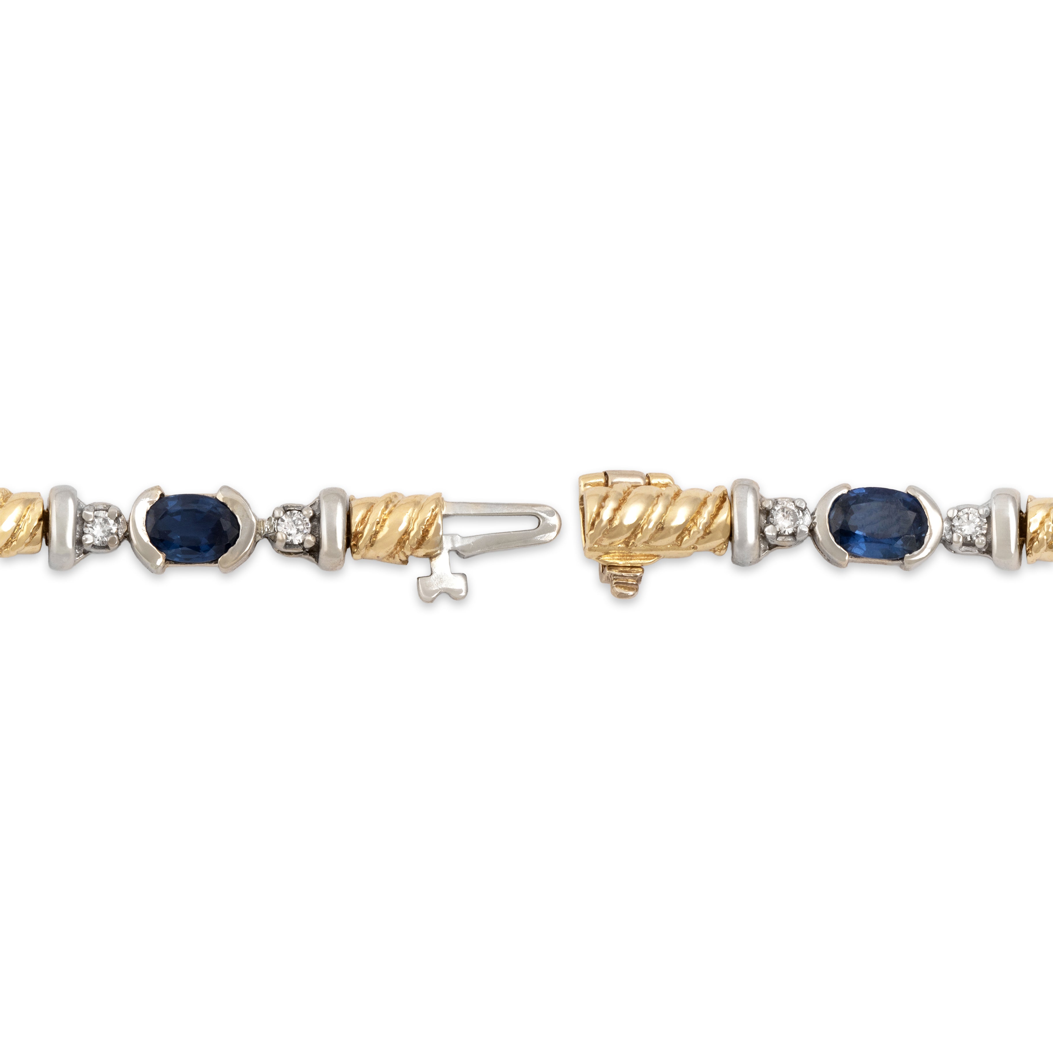 Vintage 14k Yellow & White Gold [Custom Carat] Splendid Roped Link Trio Station Bracelet - clasp view