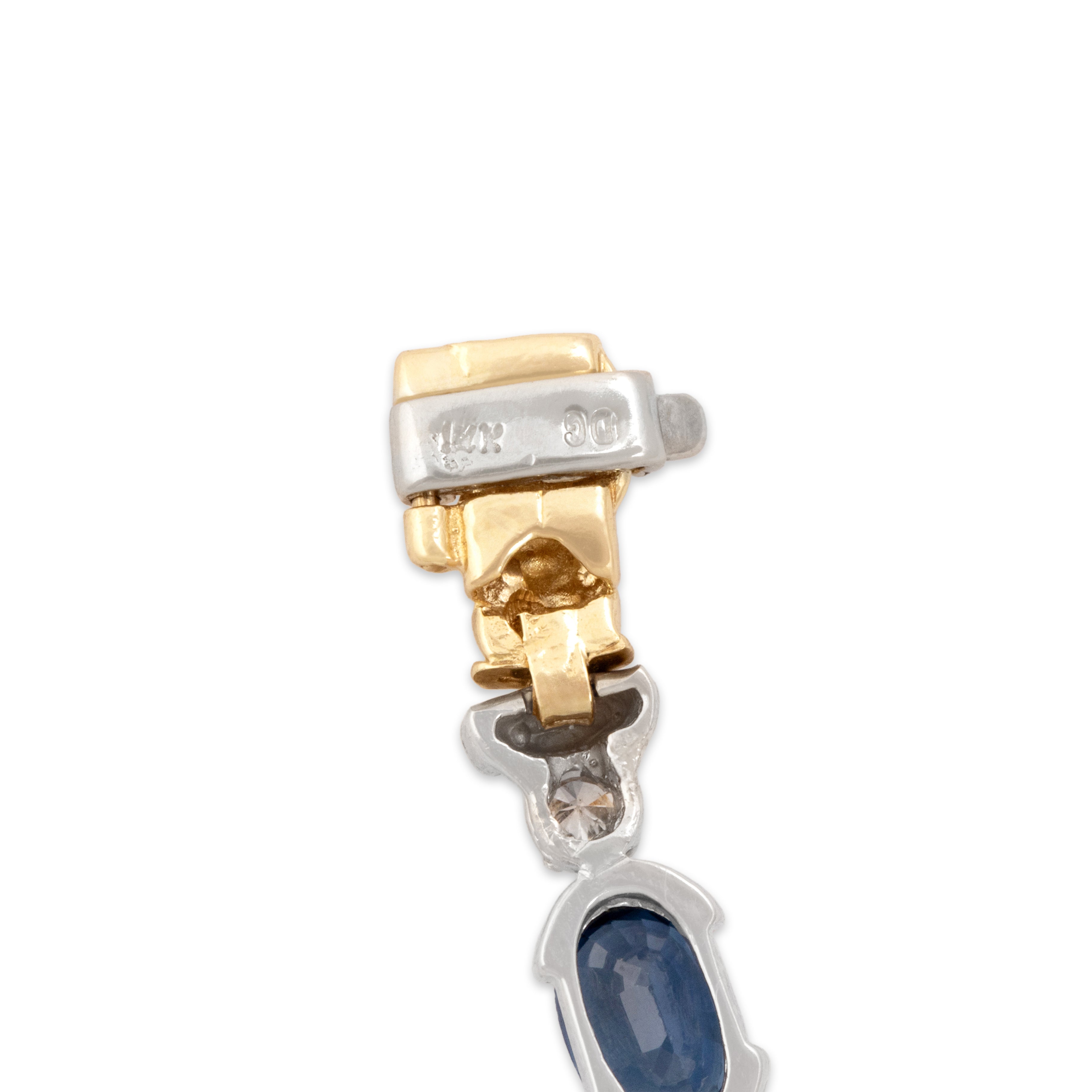 Vintage 14k Yellow & White Gold 3cttw Sapphire Diamond Cable Link Bracelet 7