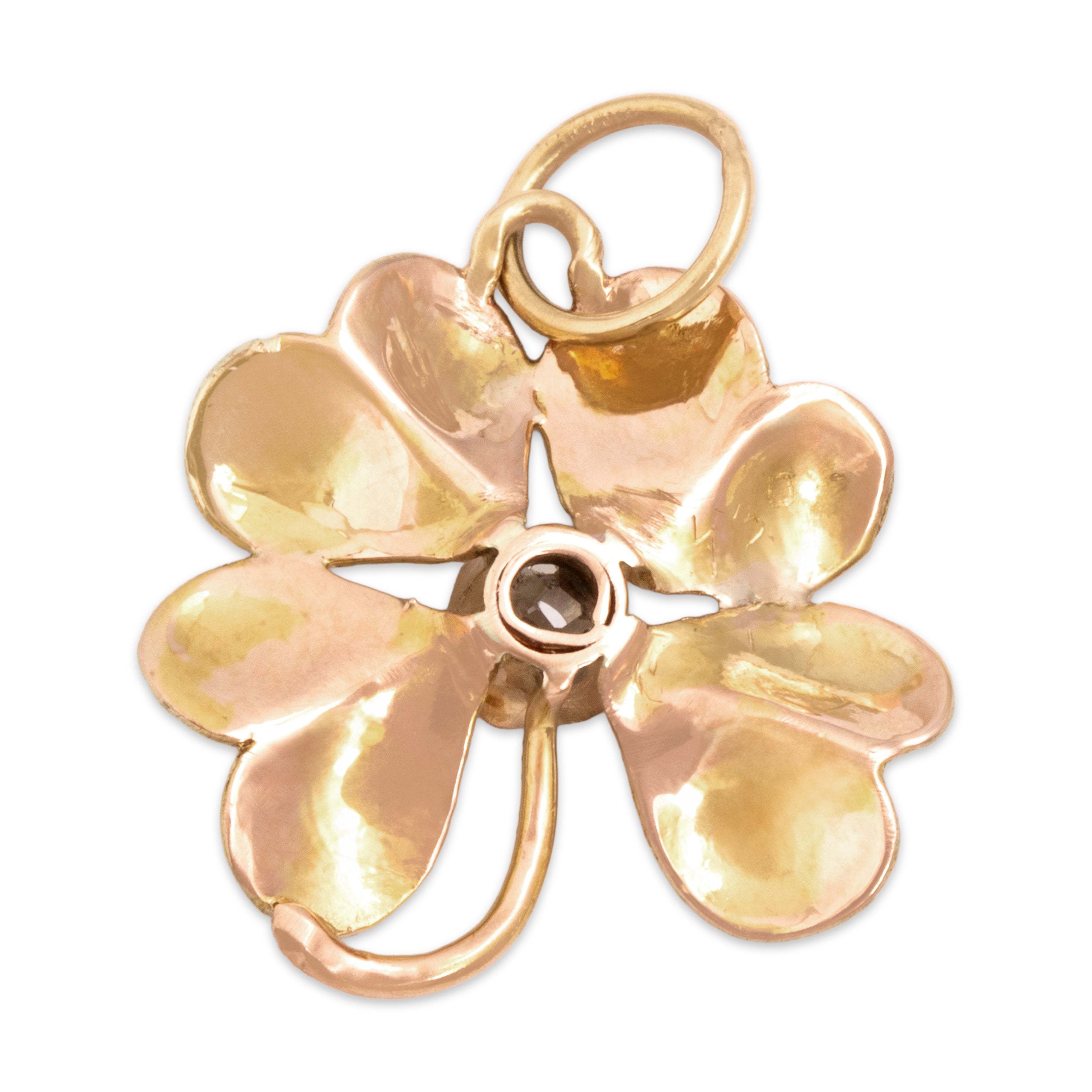 Antique Victorian 14k Yellow & Rose Gold Old Mine Diamond Clover Charm / Pendant