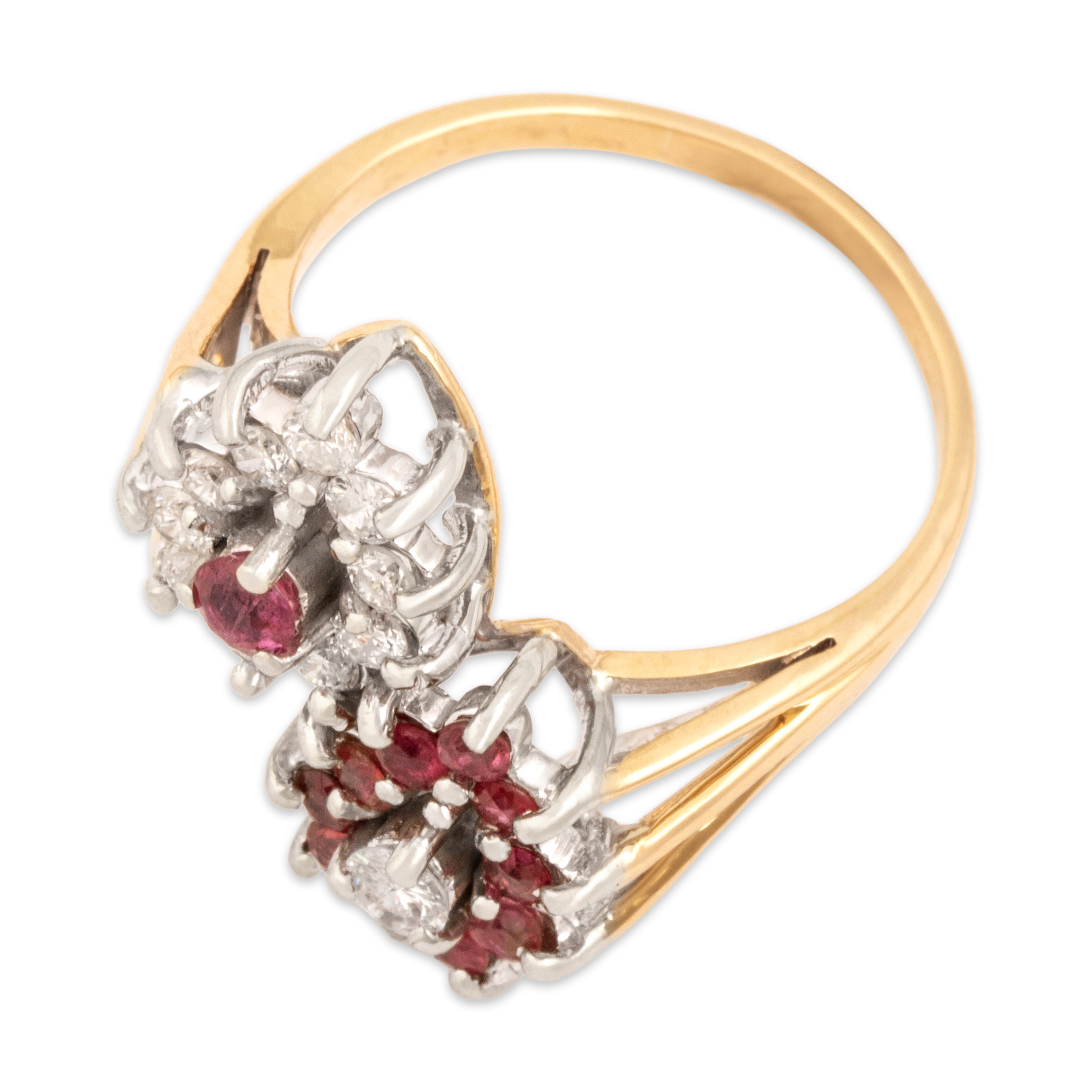Vintage 14k Yellow & White Gold Diamond Ruby Fabulous Pear Halo Duo Ring 7.00