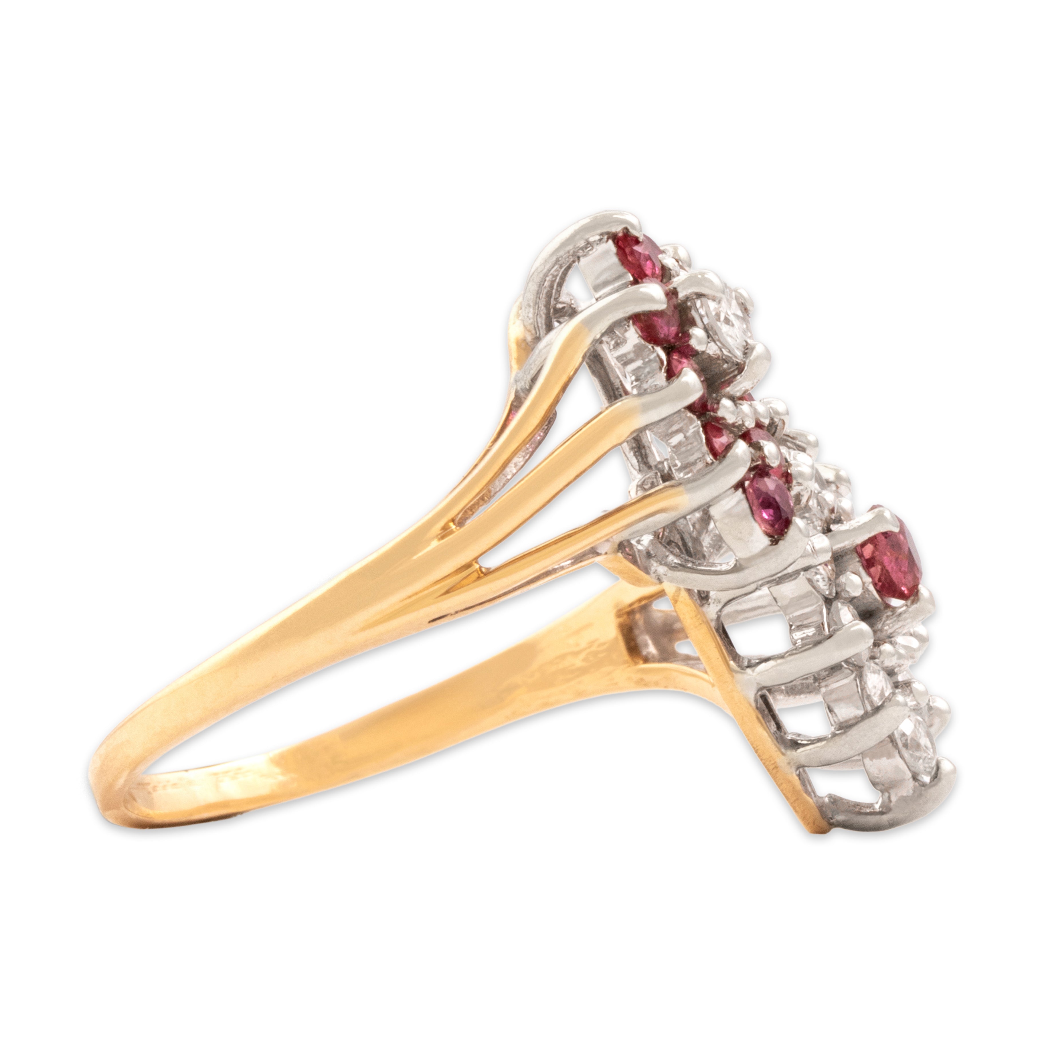 Vintage 14k Yellow & White Gold Diamond Ruby Fabulous Pear Halo Duo Ring 7.00
