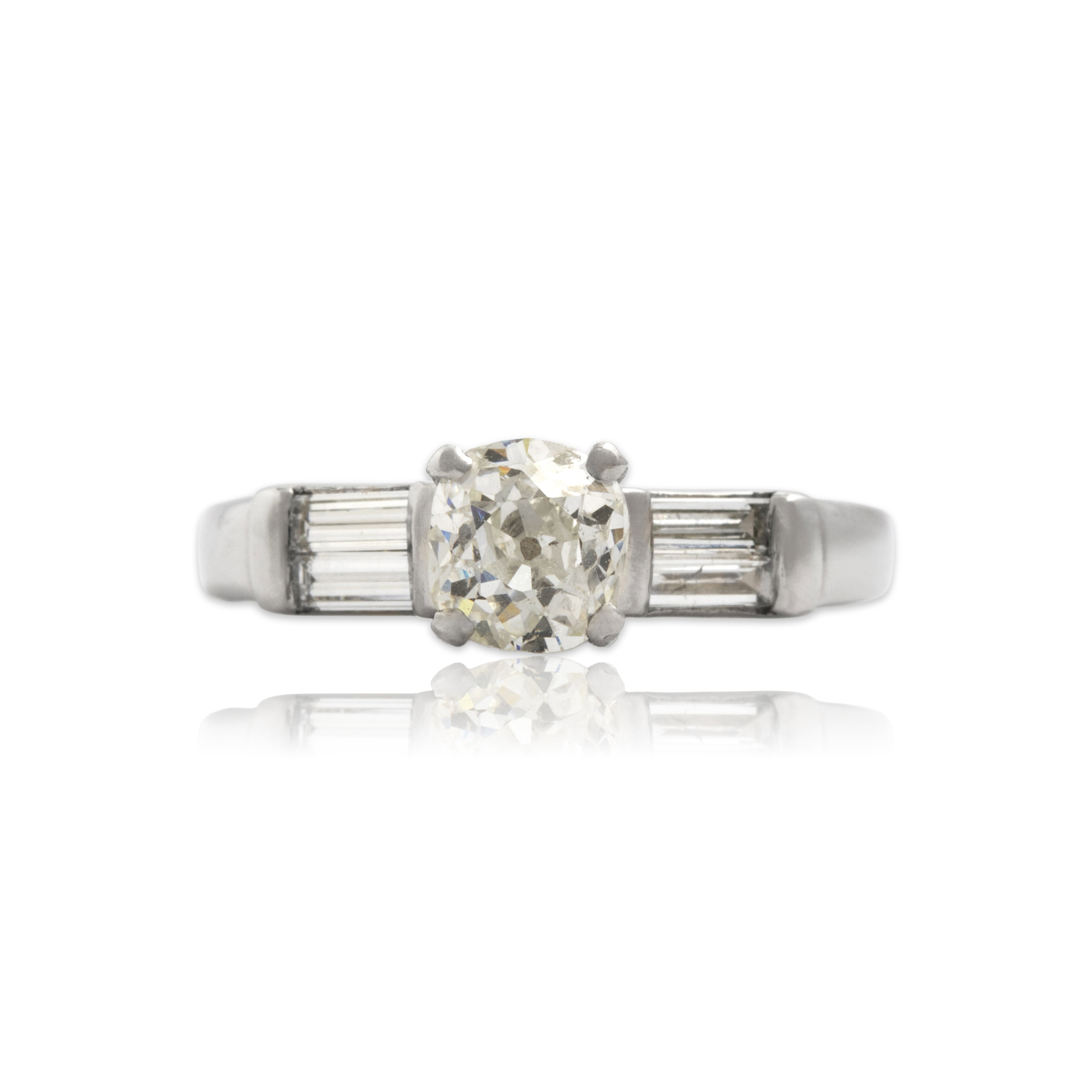 Vintage Platinum 1.11cttw Old Mine Cut Diamond Stunning Baguette Shoulder Ring 5.00