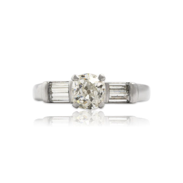 Vintage Platinum 1.11cttw Old Mine Cut Diamond Stunning Baguette Shoulder Ring 5.00