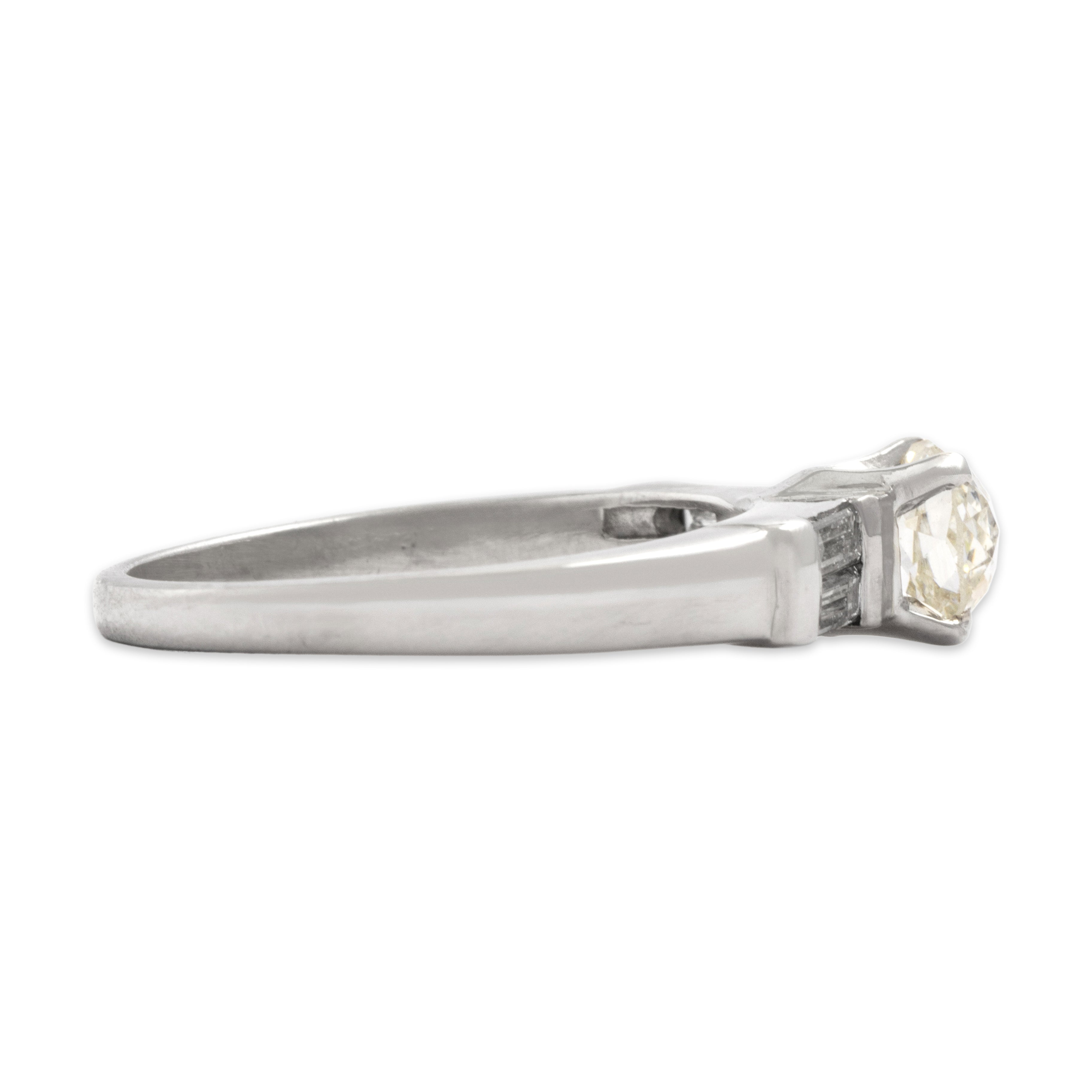 Vintage Platinum 1.11cttw Diamond Stunning Baguette Shoulder Ring - Side view
