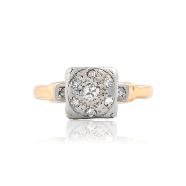 Vintage 14k Yellow & White Gold Diamond Square Illusion Cluster Ring 5.50