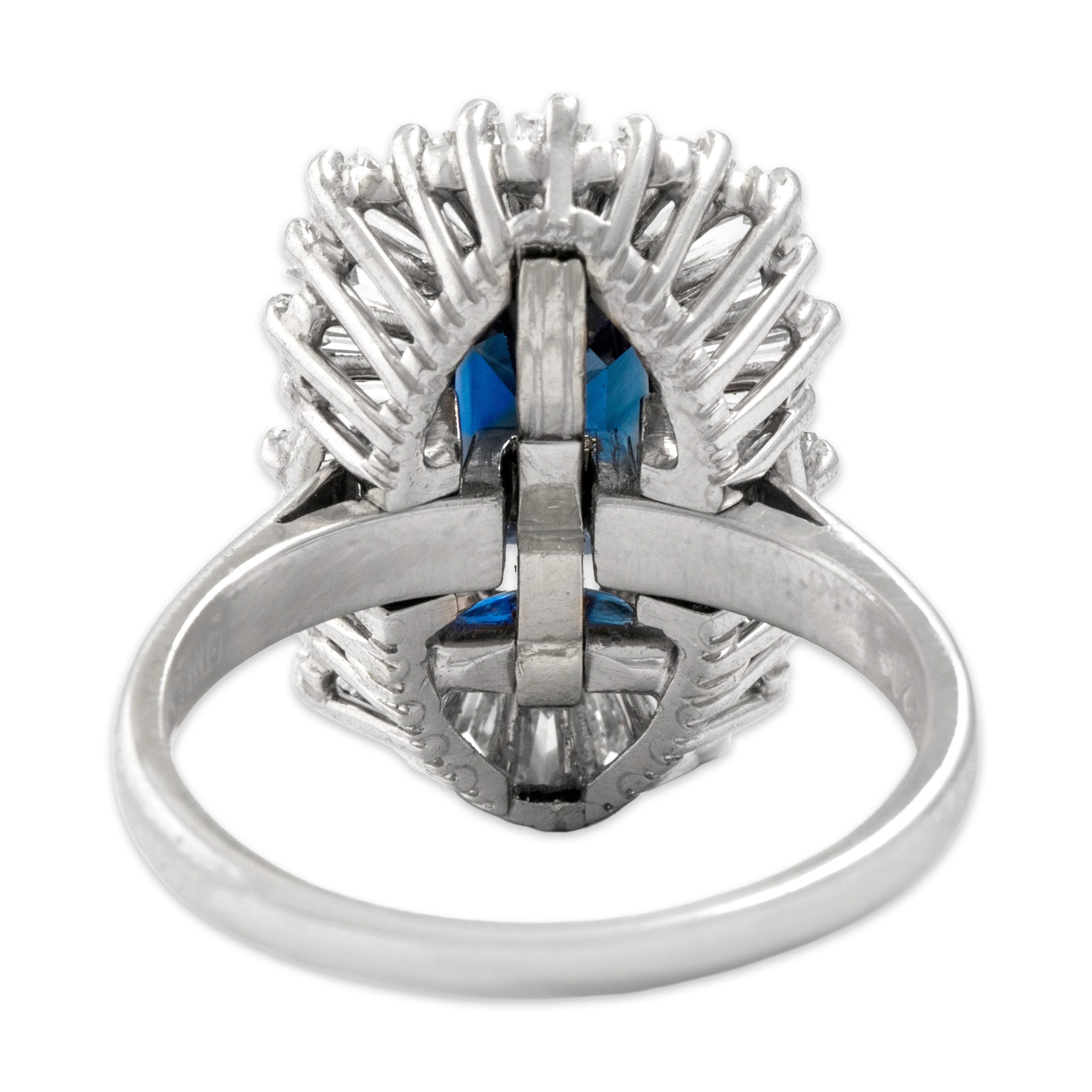 Vintage Platinum 3.01ct Blue Sapphire 1.21cttw Diamond Spectacular Dazzling Ballerina Halo Ring / Pendant - detail view #6