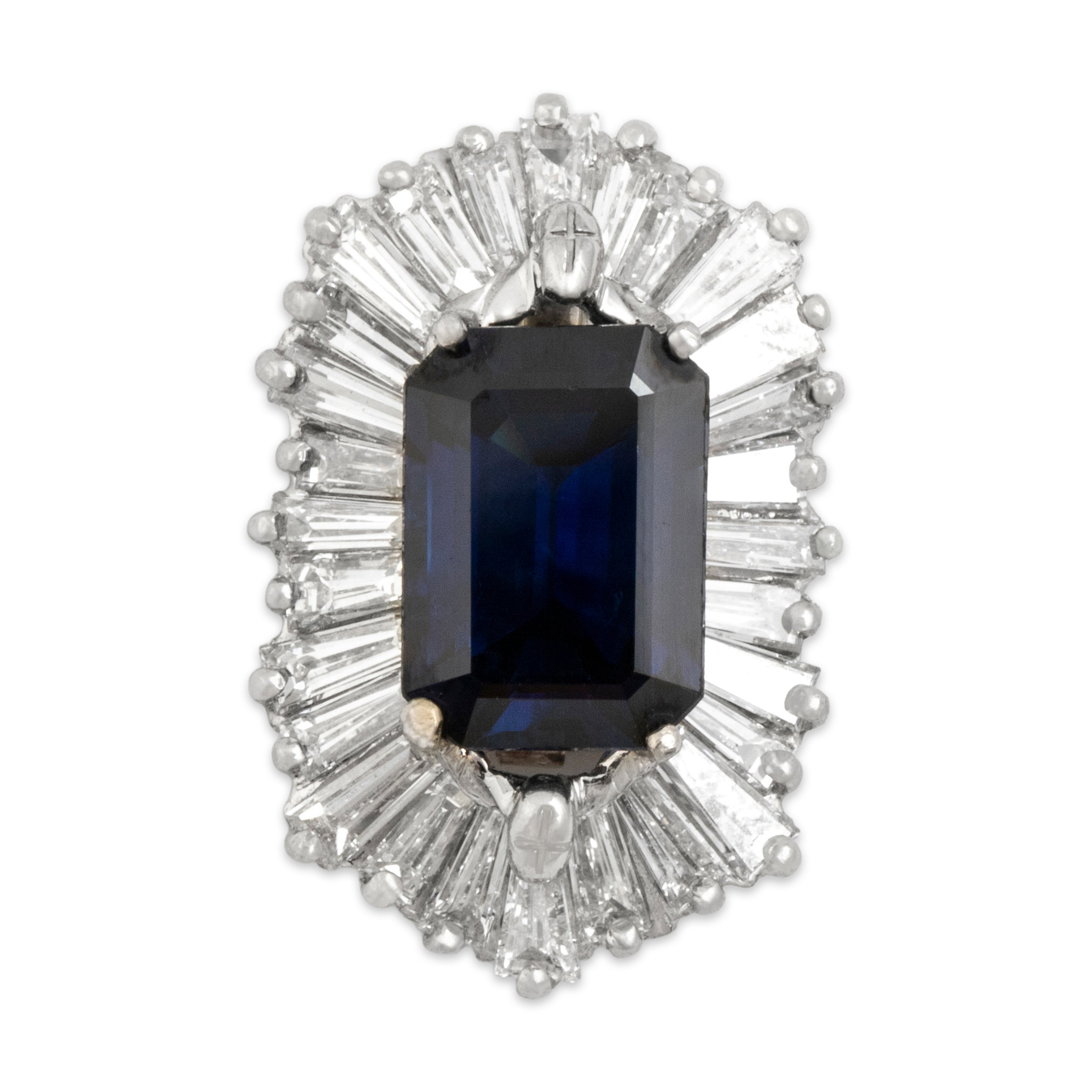 Vintage Platinum 3.01ct Blue Sapphire 1.21cttw Diamond Spectacular Ring / Pendant 6.75