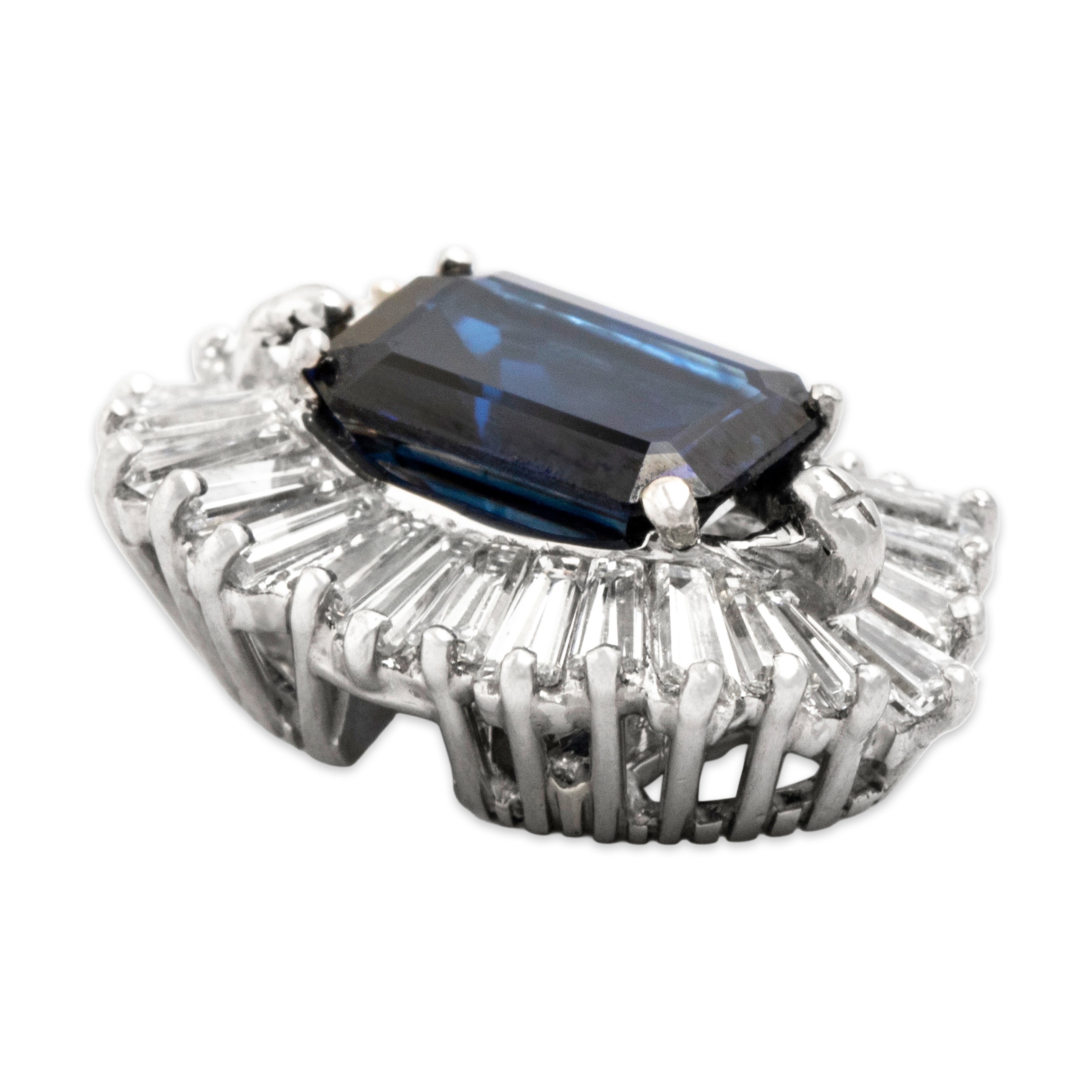 Vintage Platinum 3.01ct Blue Sapphire 1.21cttw Diamond Spectacular Ring / Pendant 6.75